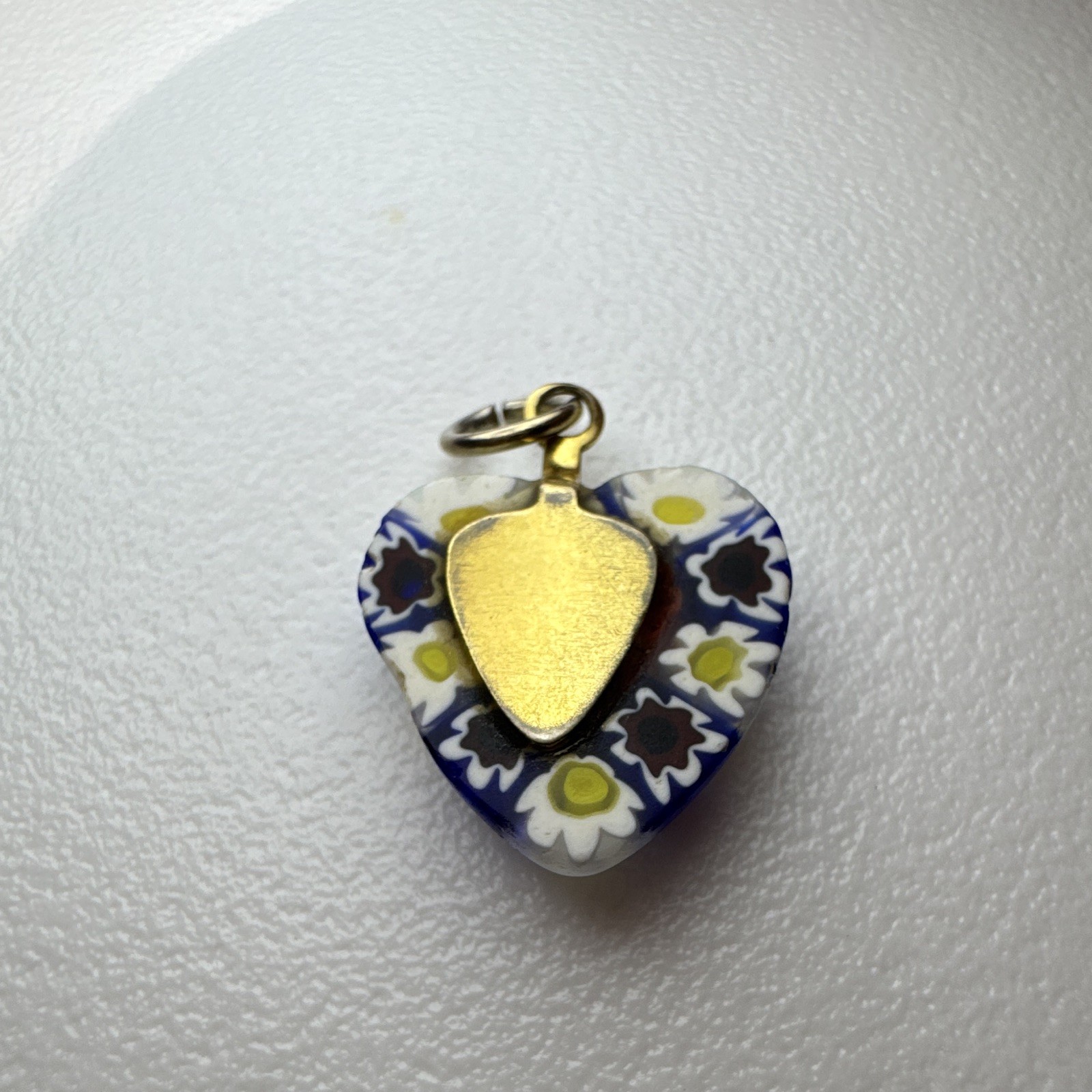 Heart Charm Pendant, Multicolor Glass, Floral Pattern, Love Theme, No Stone