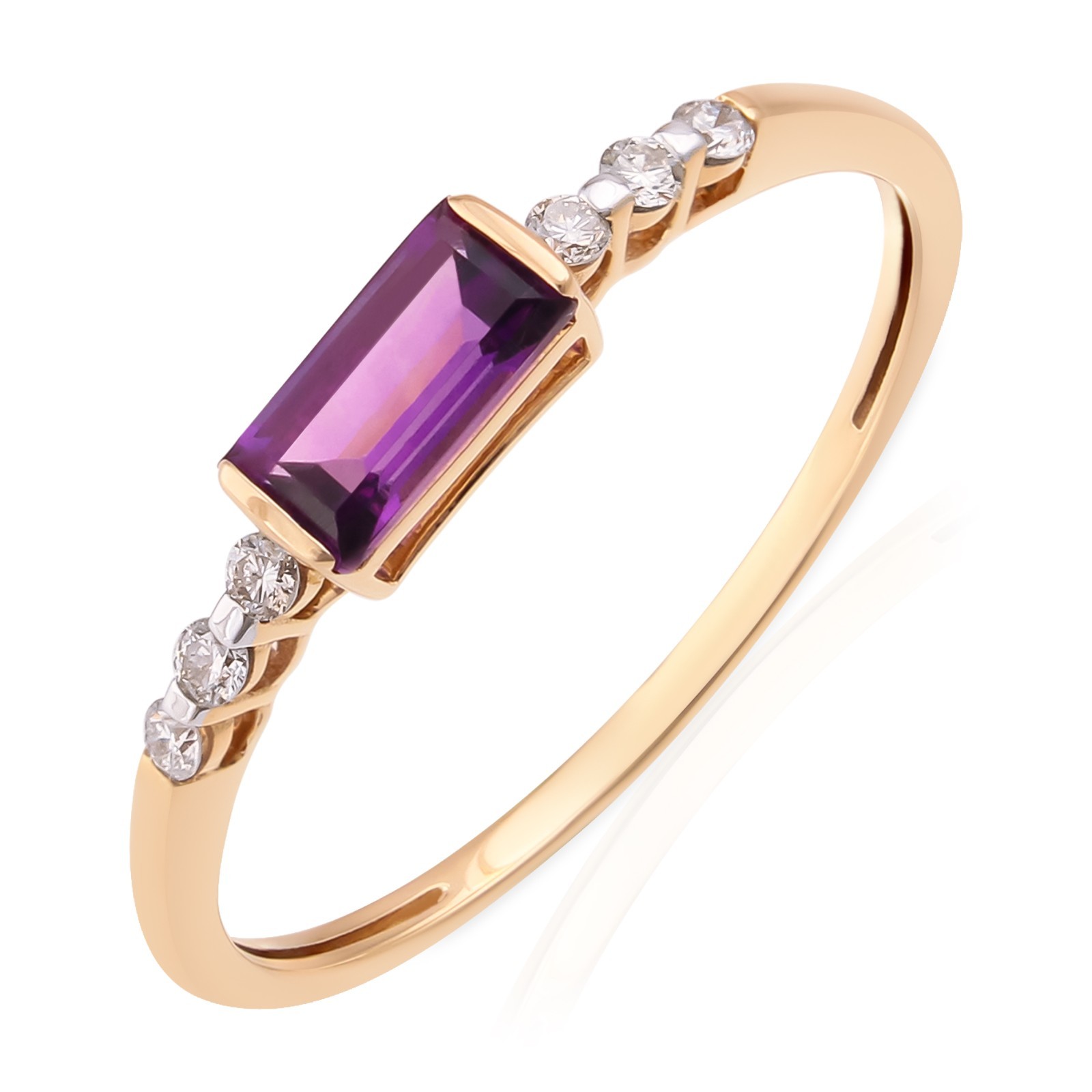 0.35 Tcw Emerald Cut Amethyst Diamond East West Bezel Ring 9K Yellow Gold Gift
