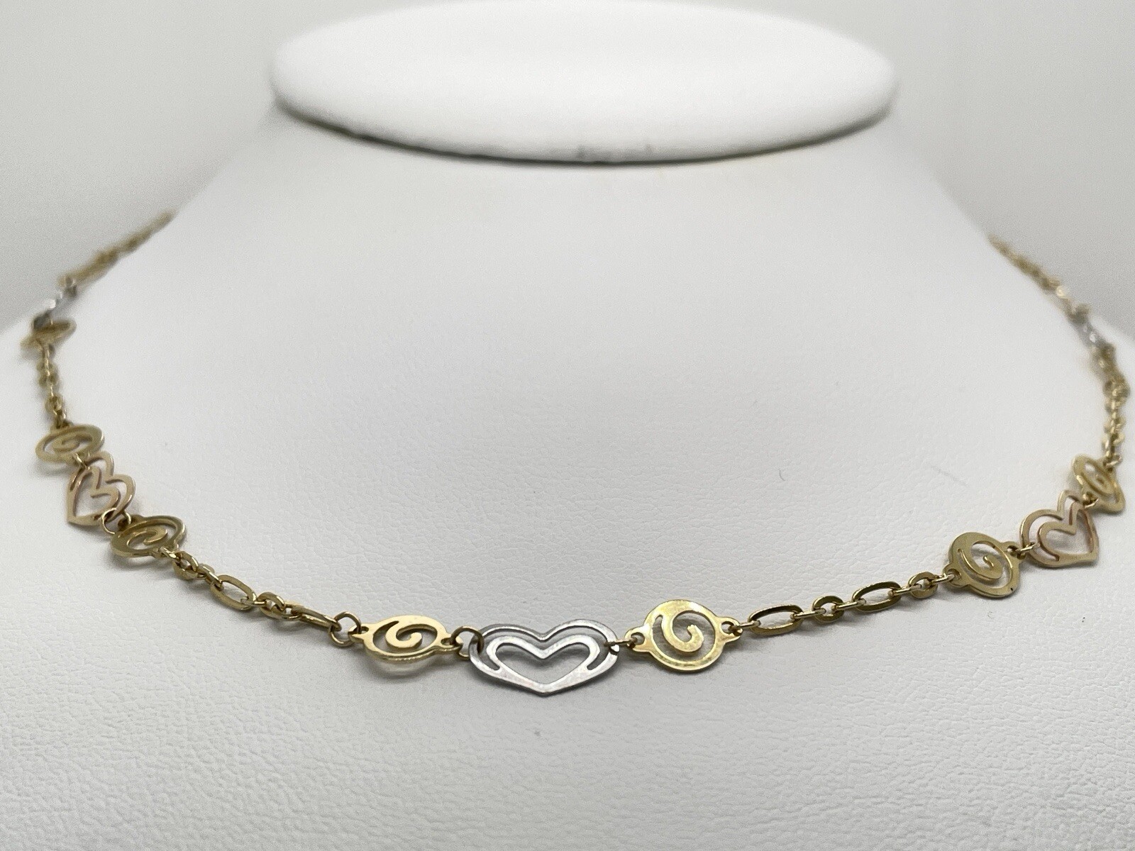 14k Yellow & White Gold Heart Motif Chain Necklace 19 3/8″ – 5.4 Grams