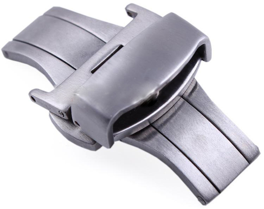 Brushed Silver StainlessSteel Butterfly Deployment Clasp Buckle With Push Button