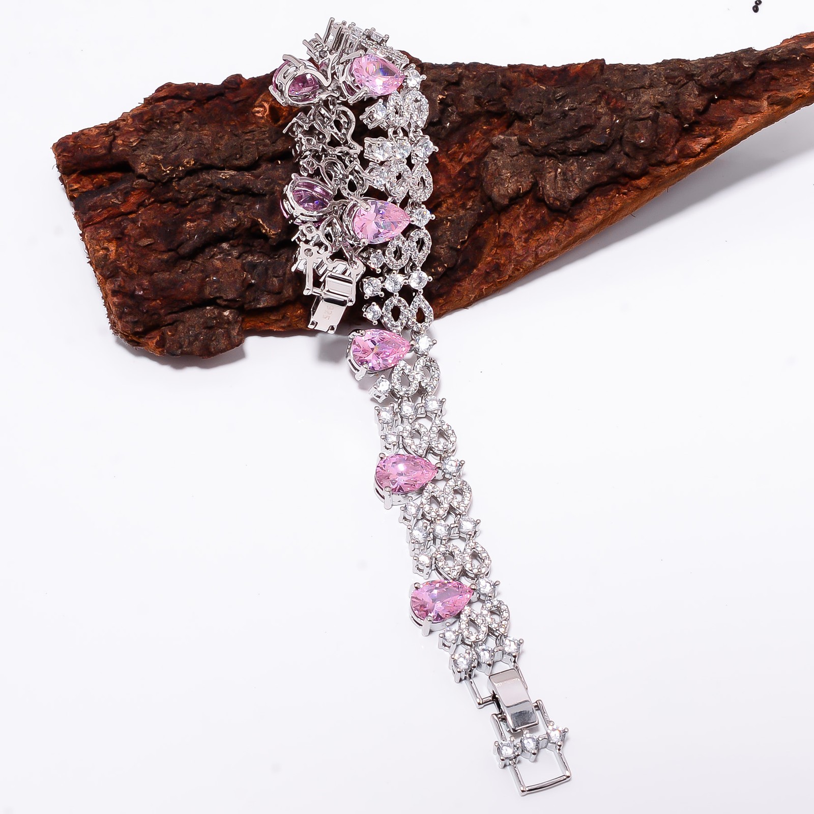 Pink Sapphire -Simulated, CZ 925 Sterling Silver Adjustable Bracelet 7-8″ B9918