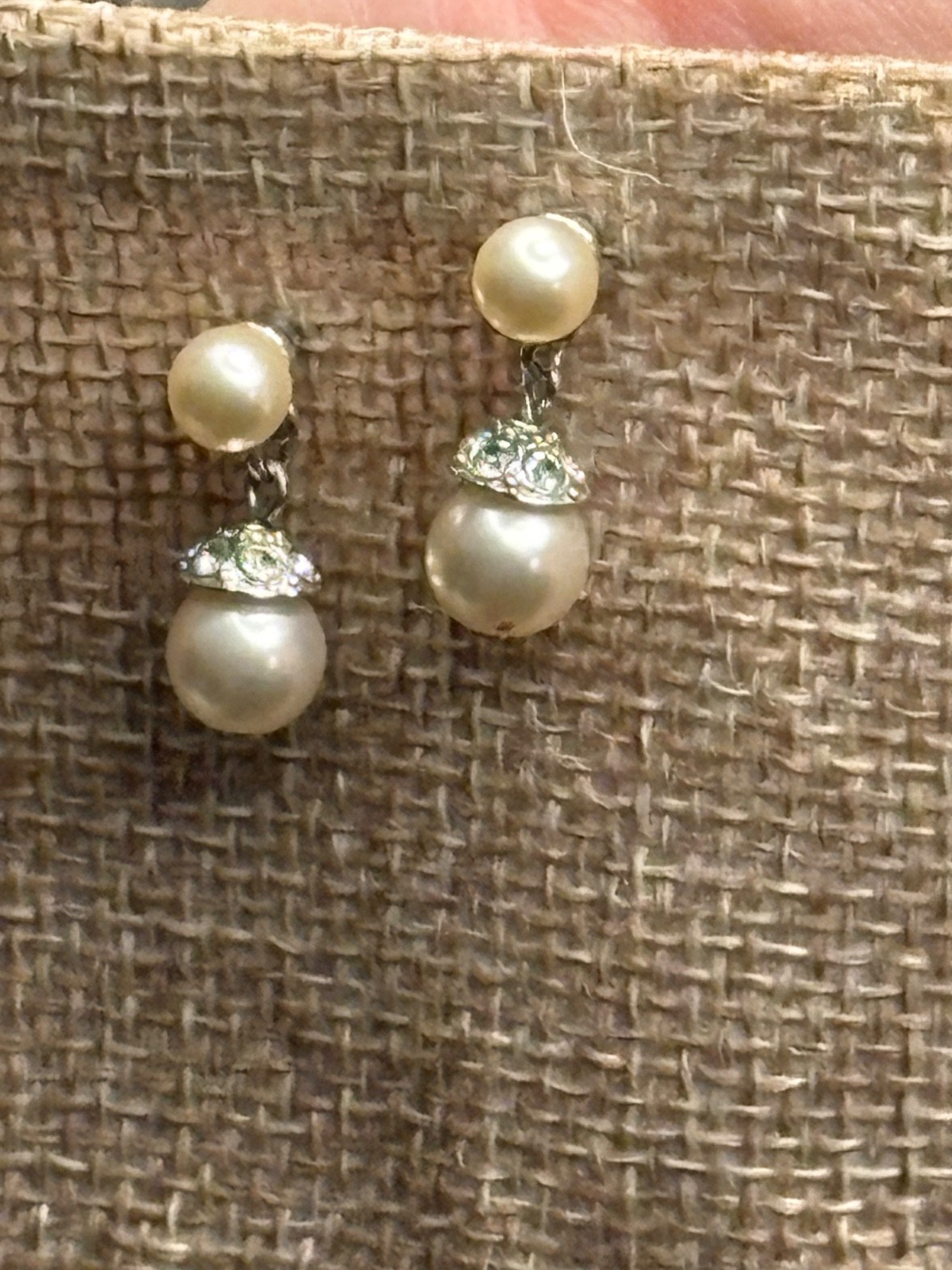 Zales Faux Pearl CZ Dangle Earrings.
