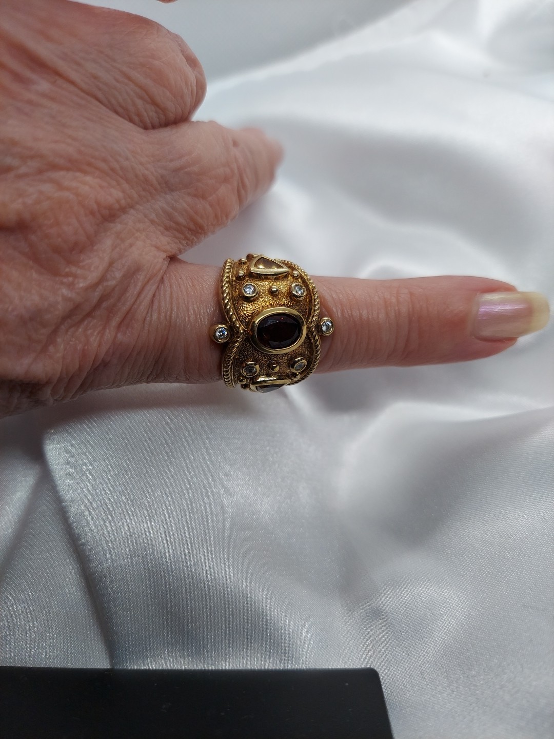 18k On Sterling Garnet Lemon Citrine Byzantine Etruscan Ring Sz10 Ross Simon’s
