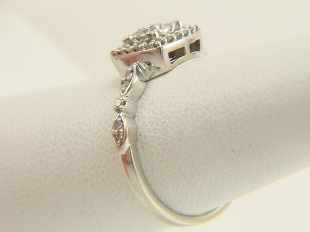 10K White Gold Natural Diamond Halo Engagement or Right Hand Ring Size 6.75