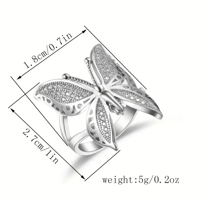 Elegant 925 Sterling Silver Charms Unique Butterfly Open Ring One Size Fit All