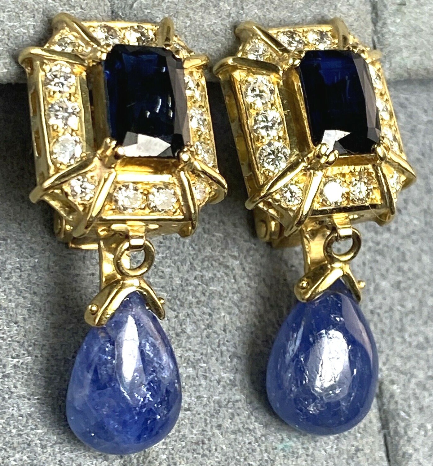 Vintage Diamond Sapphire Earrings Estate Fine Jewelry Pre-Owned
