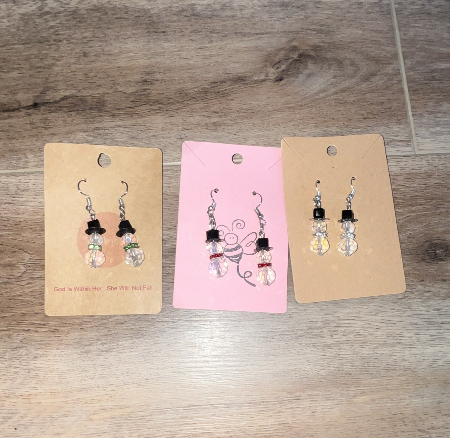 Handcrafted Crystal Beaded Dangle/Drop Hook Earrings Clear & Black Angel Theme
