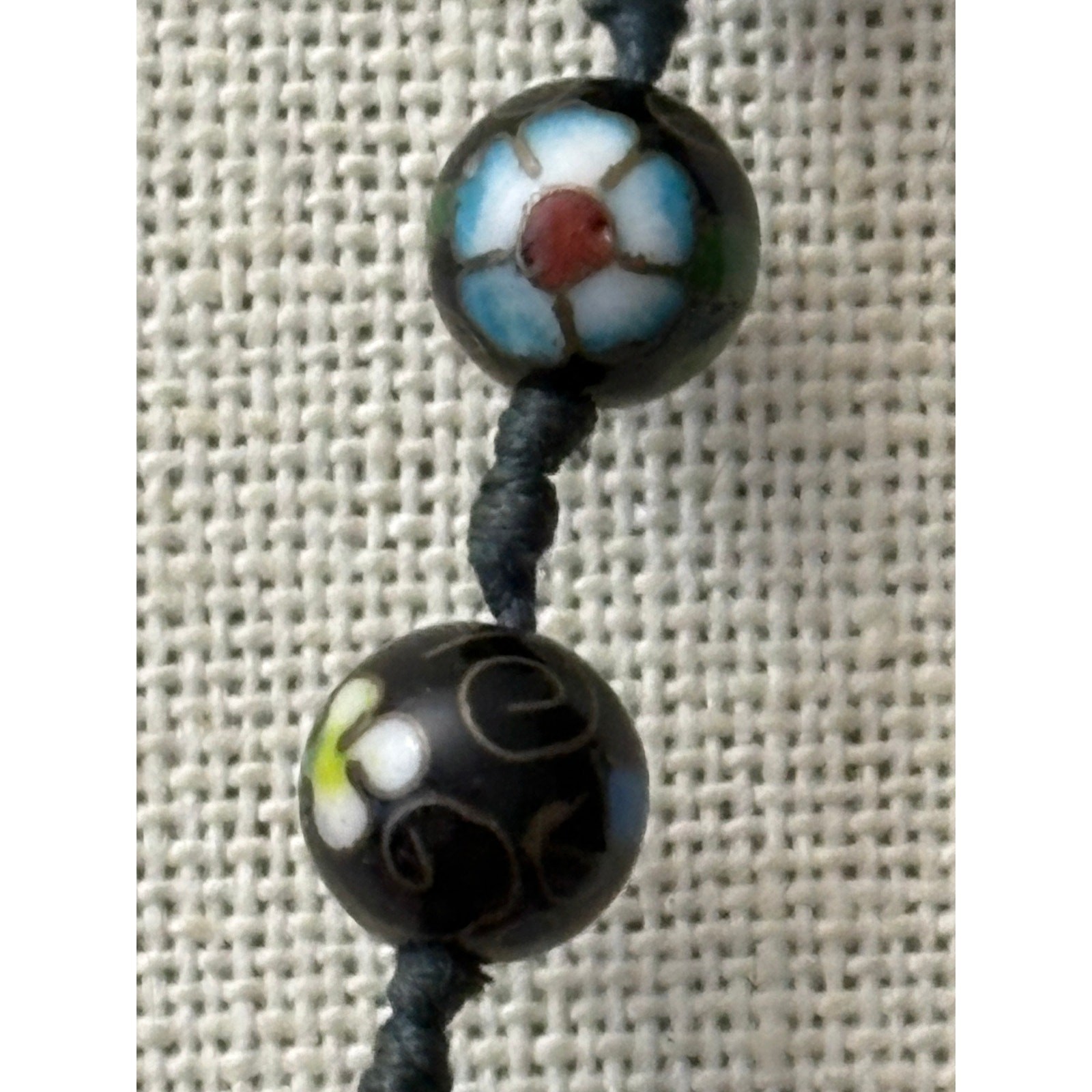 Vintage Chinese Cloisonne Bead Necklace 30in Double Knotted Silk 8mm