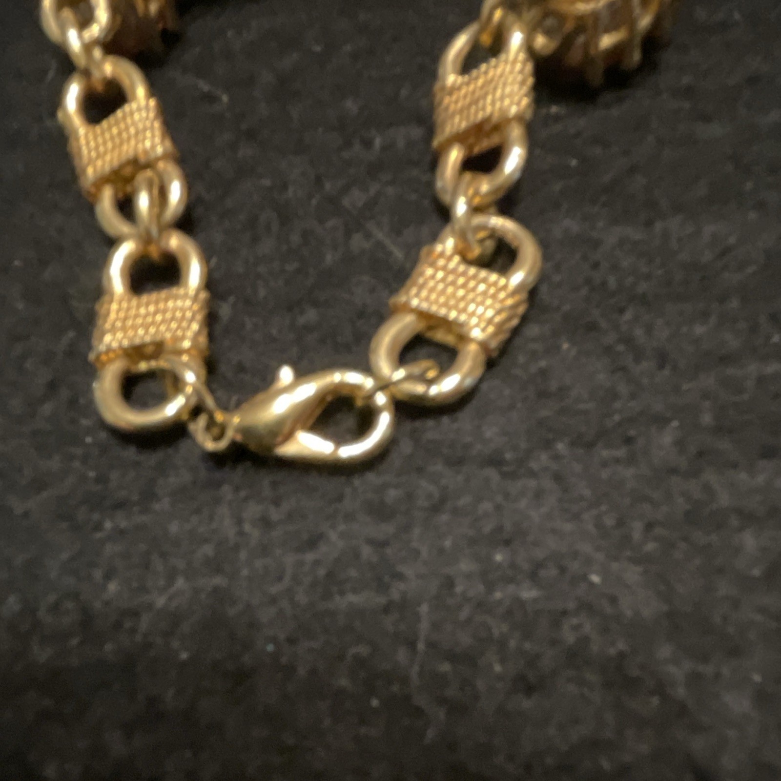 Gold Tone Amber Glass Prong Set Chunky Cable Chain Bracelet Lobster 7.5”