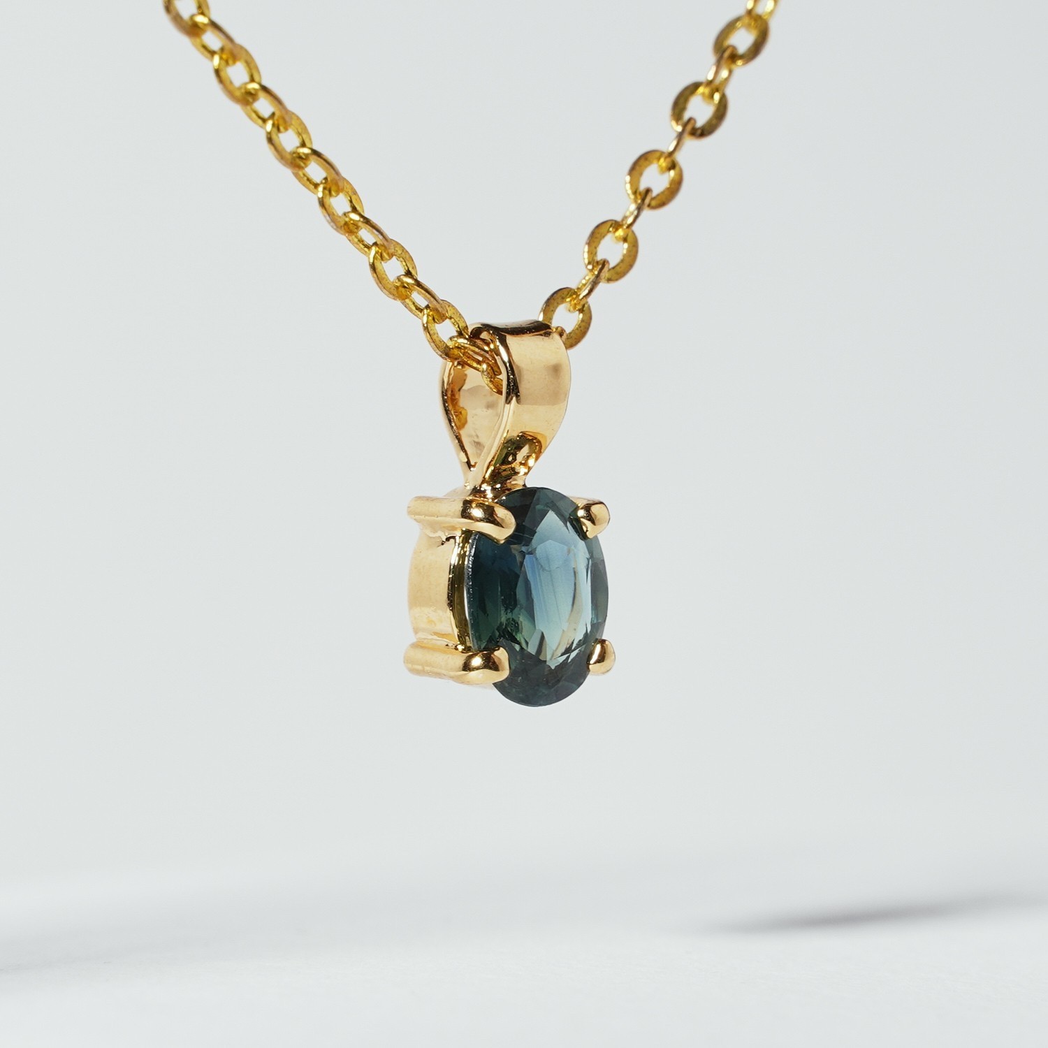 Australian Teal Blue Parti Sapphire .9ct Oval Solitaire Pendant 18k Gold Vermeil