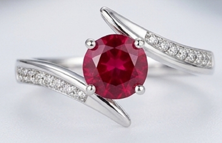 2.5ct Round Simulated Red Ruby/CZ BYPASS Engagement Band Ring White Gold Plated