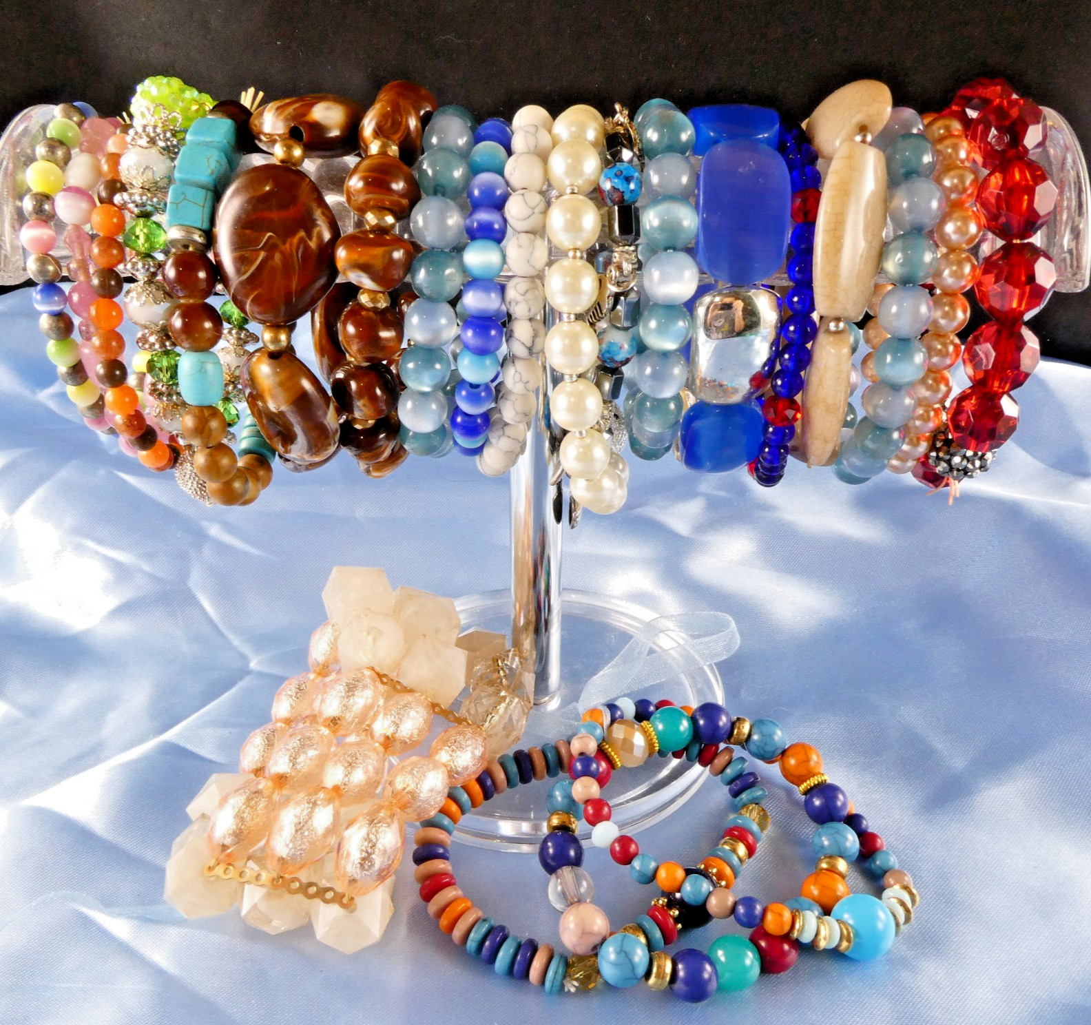 Lot of 20 Stretch Bracelets Expansion Colorful Fun to Wear Beaded Fits All Sizes