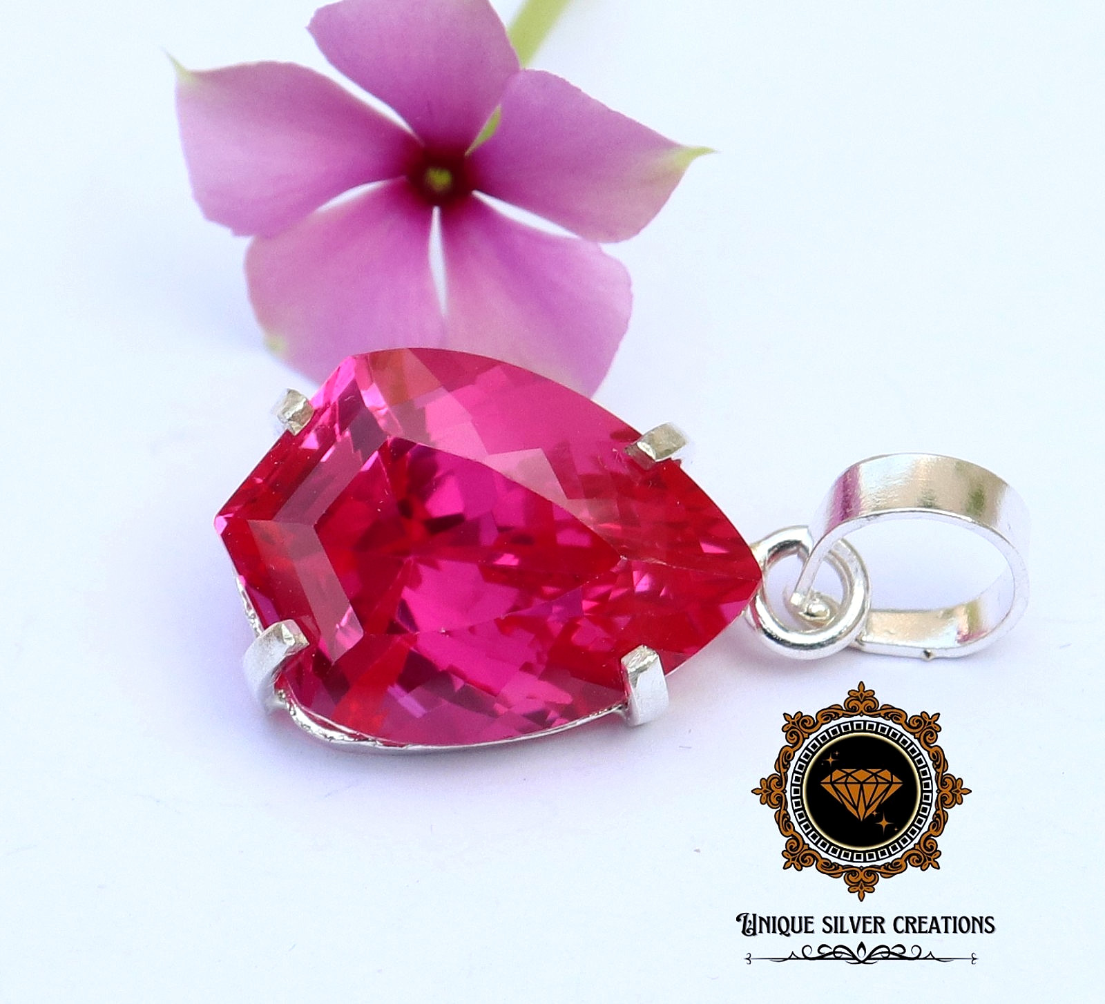 Natural Pink Ruby Solid 925 Sterling Silver Pendant Loose Gemstone 18.20 Ct