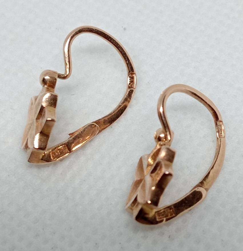 STAMPED 583 (14K ) USSR SOVIET ORIGINAL ROSE GOLD DROP EARRINGS