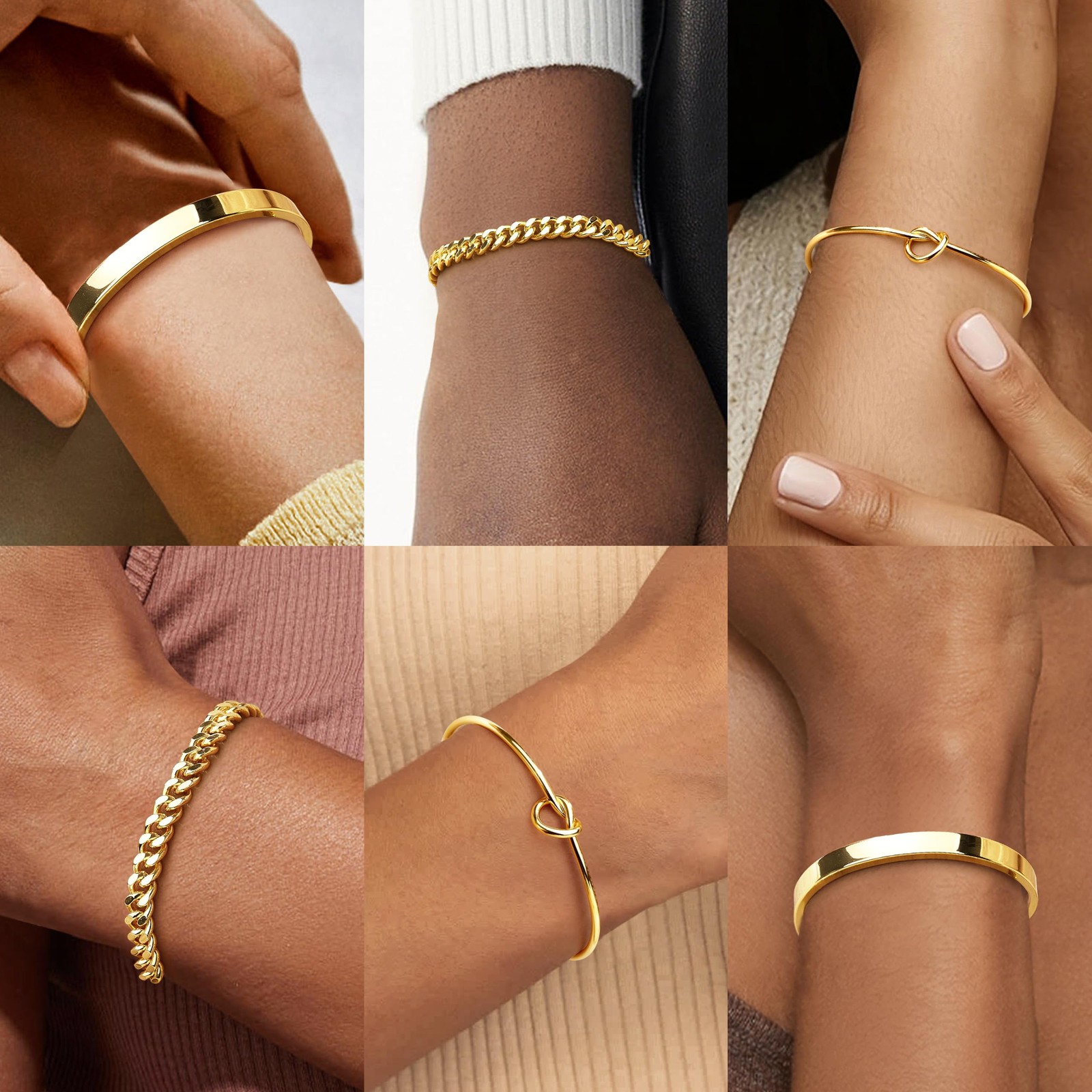 Gold Bangle Cuff Bracelet for Women, 14K Gold Forever Love Knot Infinity Brac…
