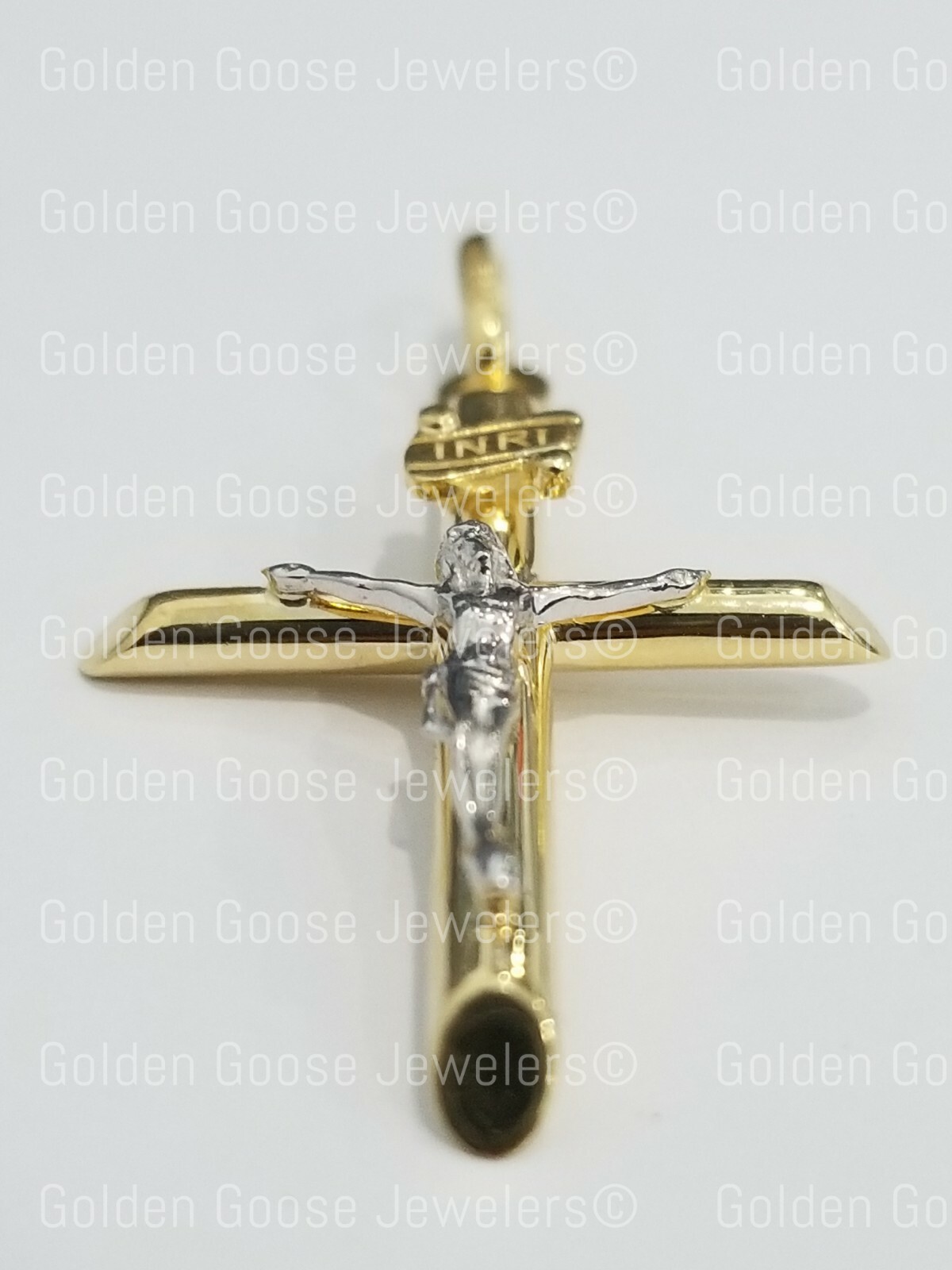 Sale Real 14K Yellow White Gold Jesus Cross INRI Tube Pendant Charm Religious