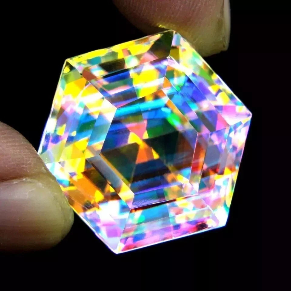 Hexagonal Cut 100 Ct Brazilian Mystic Topaz Loose Gemstone Rainbow Multicolor