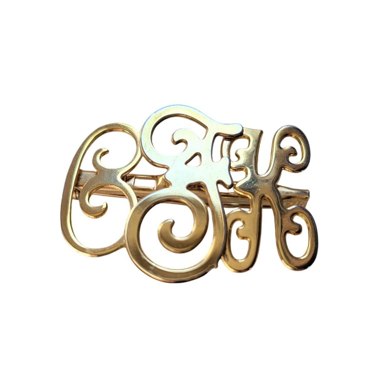 C K F initials brooch personalized monogram pin gold tone letters gift present