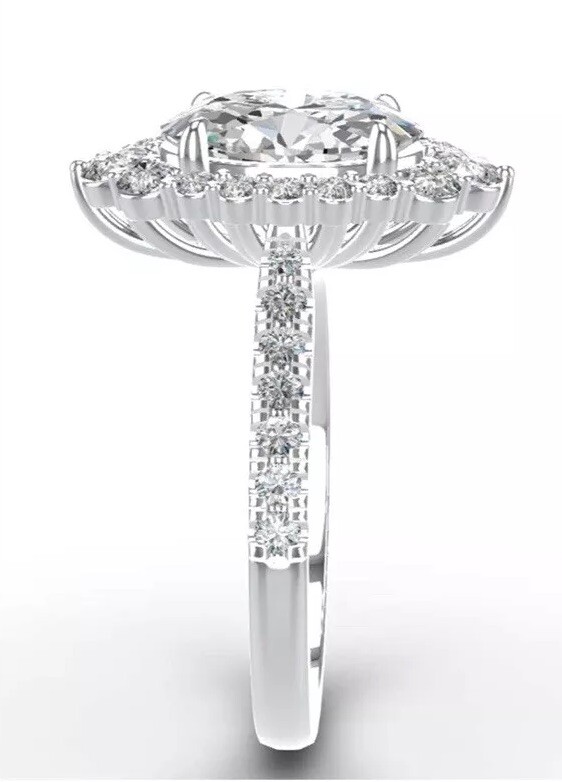 3.ct Oval Cut Moissanite Halo Engagement Ring Sterling 18K White Gold Plated Mar