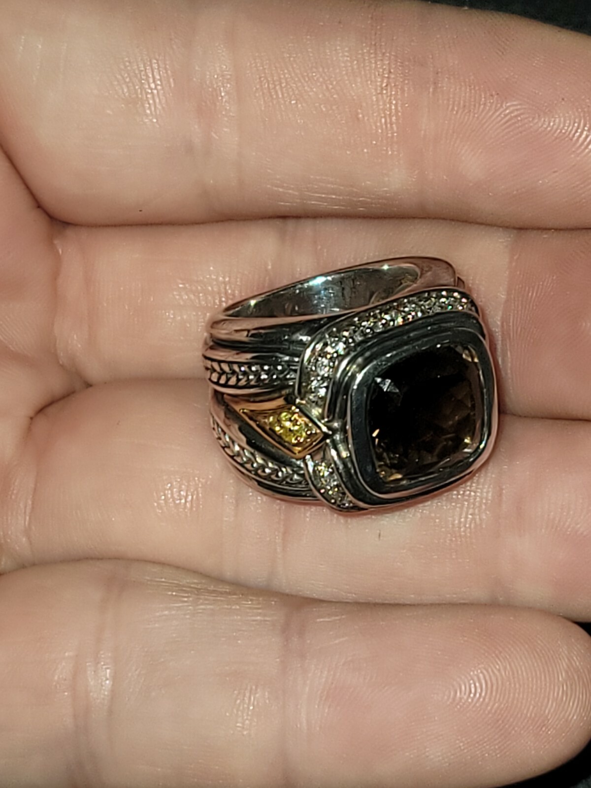 Scott Kay Smokey Quartz & Diamond Ring 6.5. Yellow And White Diamonds.