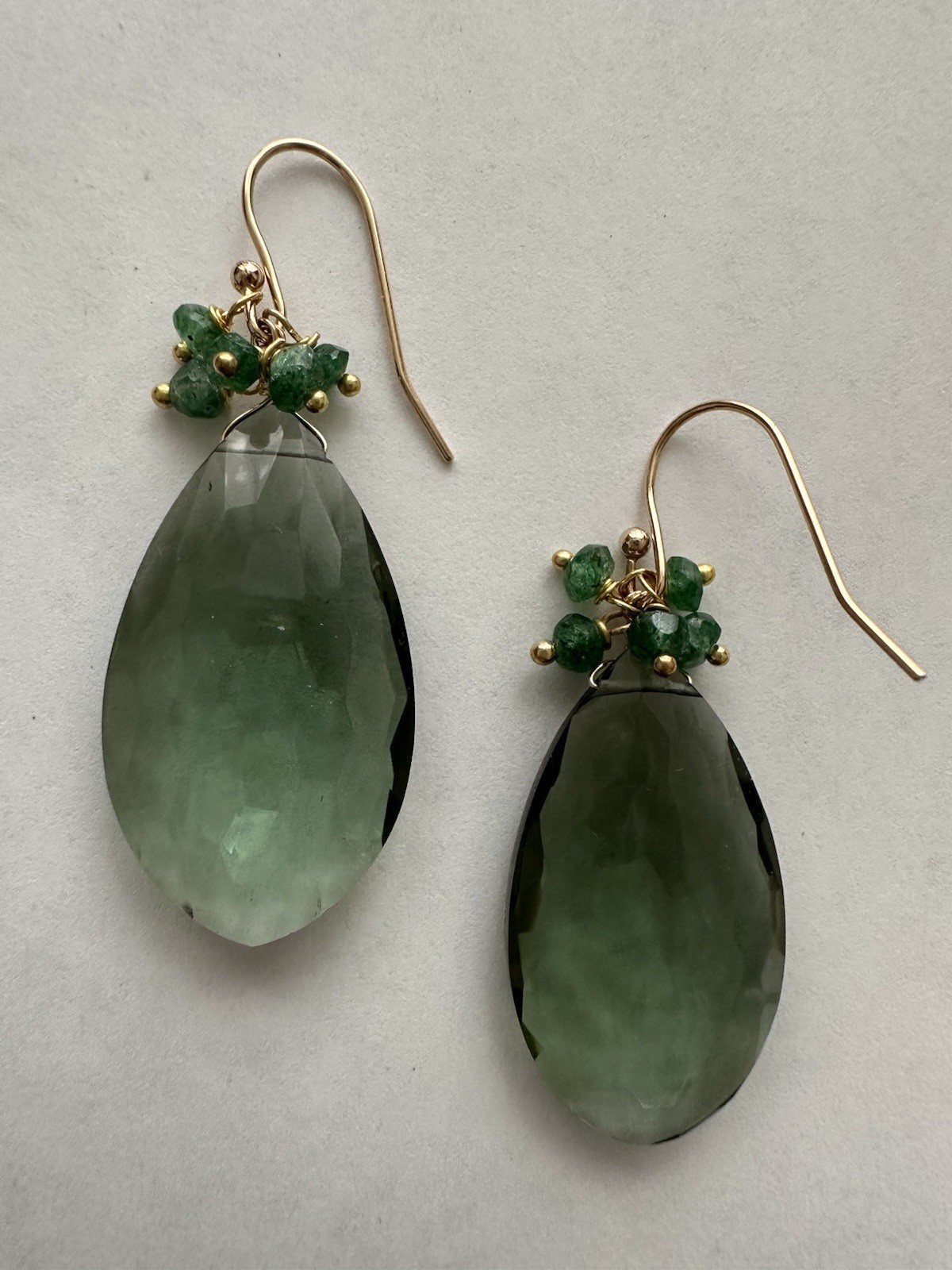 925 Sterling Silver Gold Plated Large Green Quartz 20x30mm &emerald Earrings
