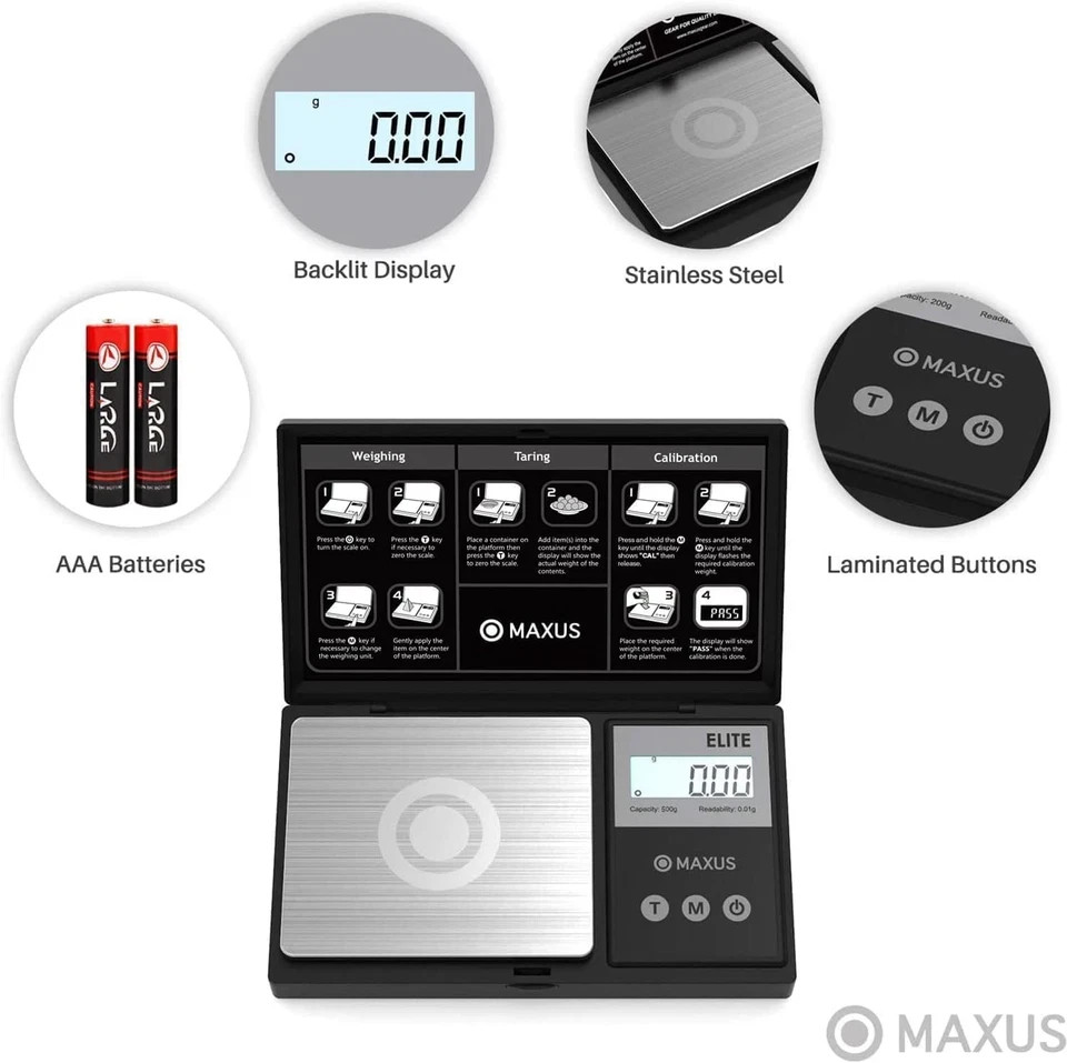 MAXUS Digital Pocket Gram Scale 500G X 0.01G High Precision with Tray, Weighs Sm
