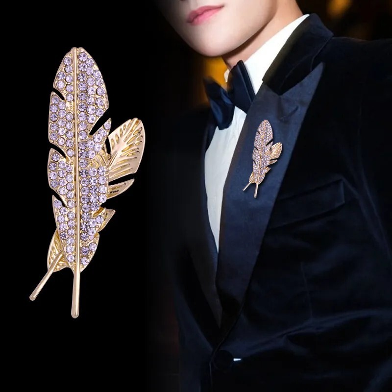 Hollow Feather Brooches for Men Classic Brooch Suit Lapel Pin Jewelry