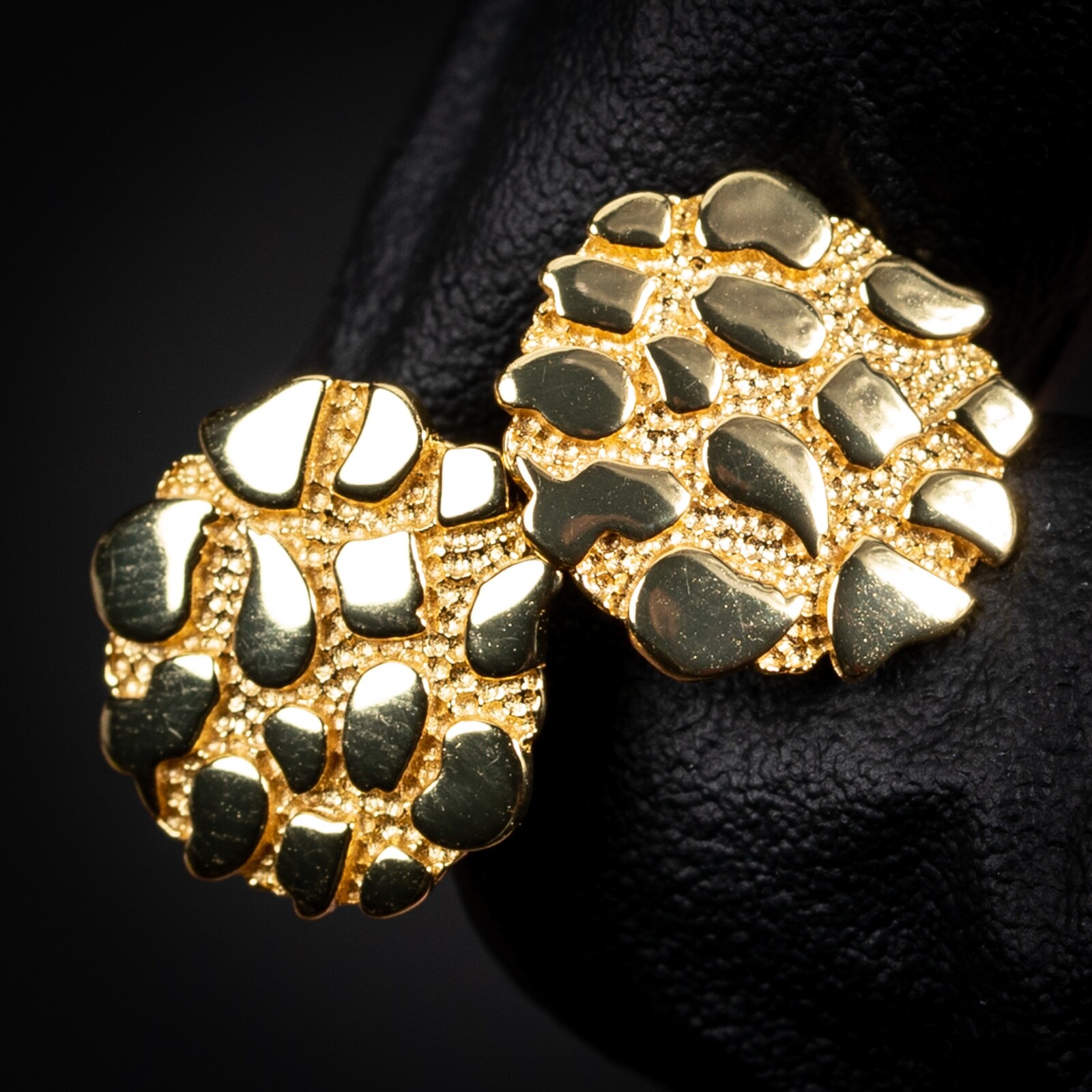 Large Men’s Circle 14K Gold Plated 925 Round Big Nugget Hip Hop Stud Earrings
