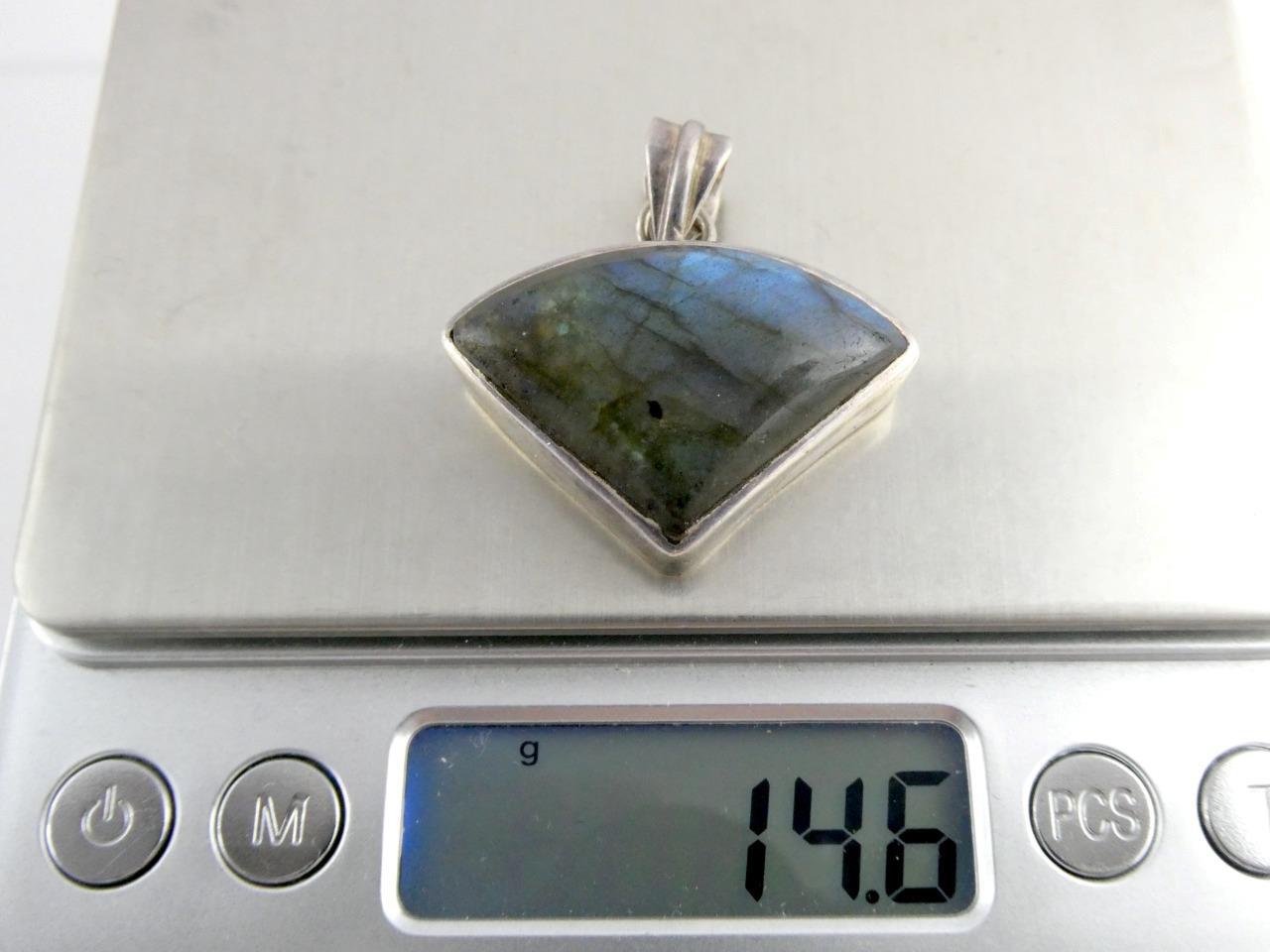 Sterling Silver Labradorite Freeform Triangular Cabochon Cut Pendant 925 14.6g