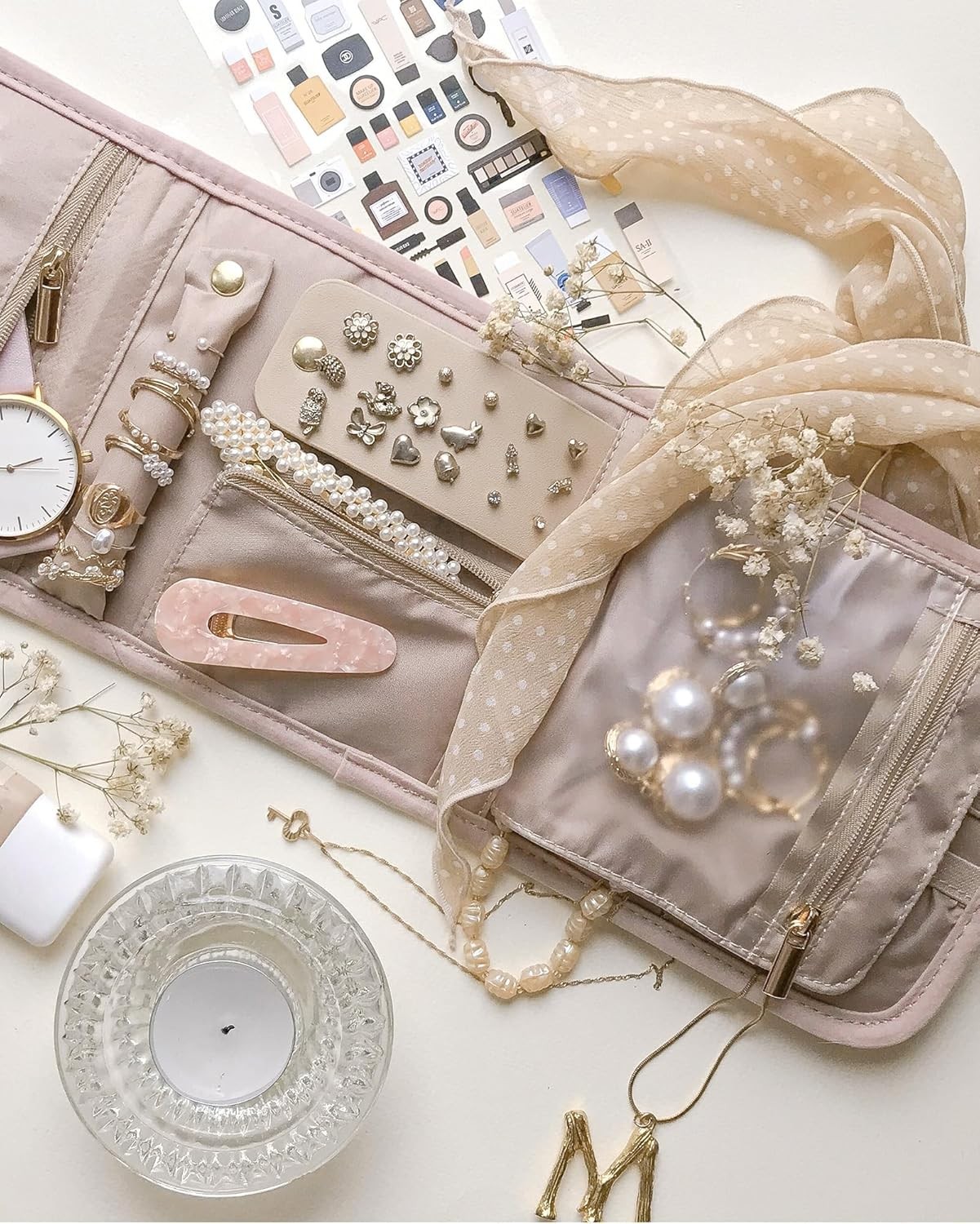 Travel Jewelry Organizer Case Foldable Small Jewelry Roll for Necklaces Earrings