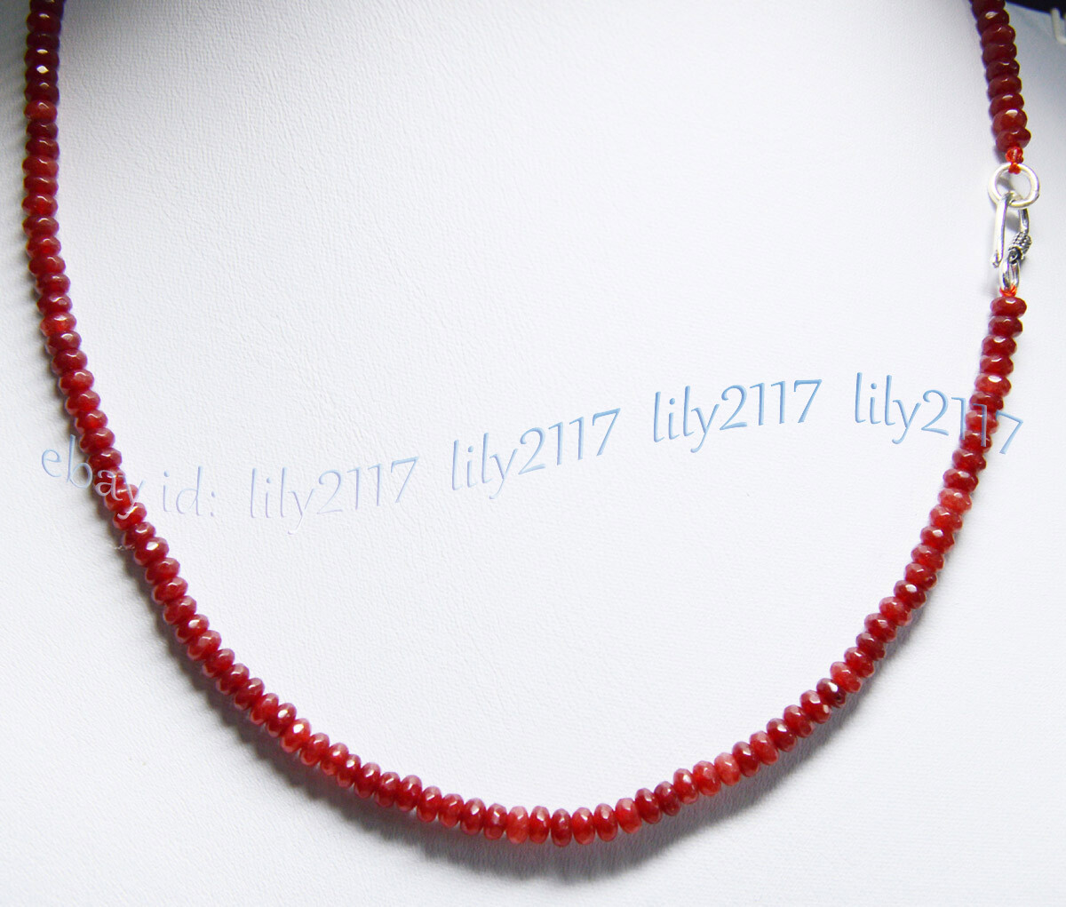 2x4mm Brazil Red Jade Faceted Roundel Gemstone Beads Necklace Silver Clasp AA