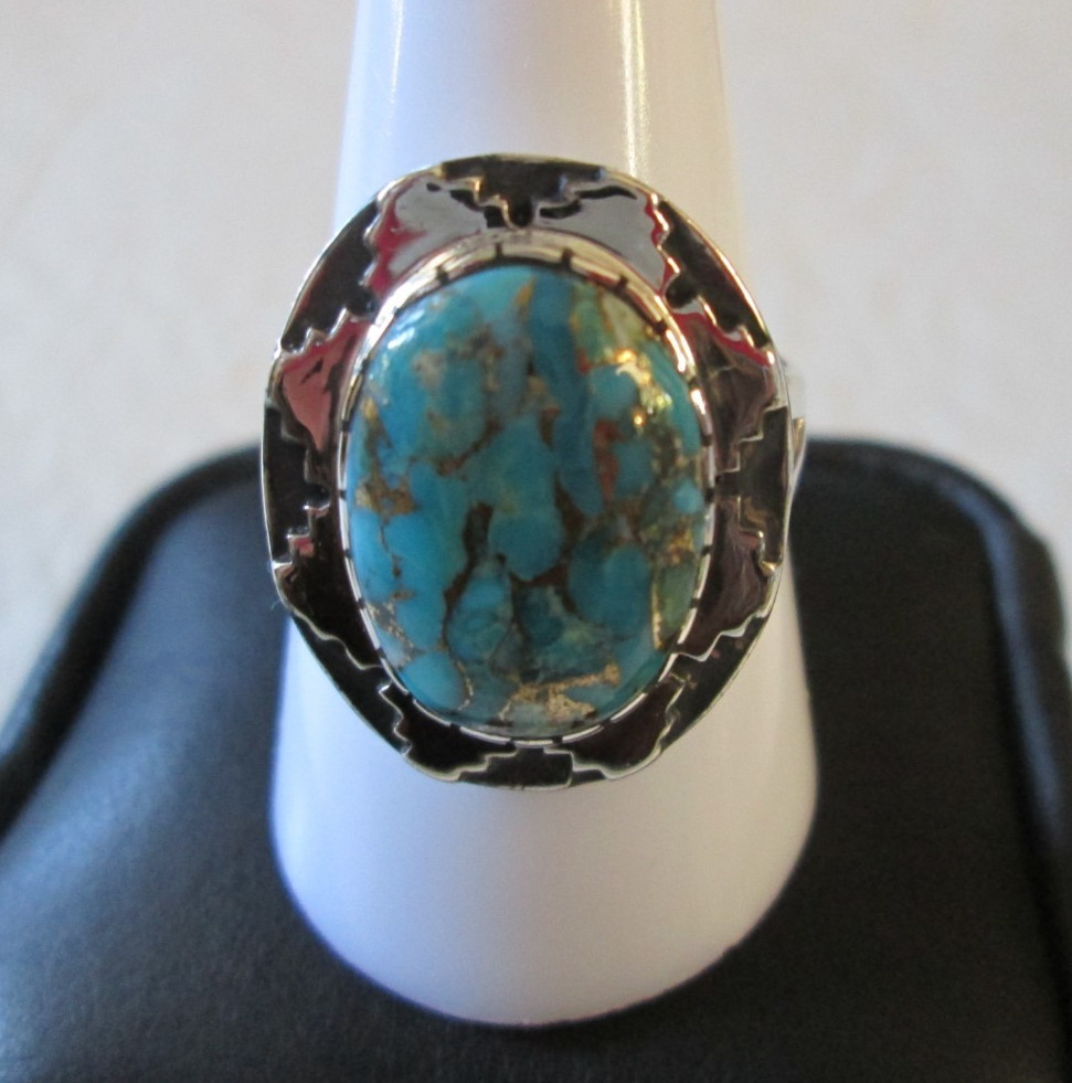 Santa Fe Style Mojave Turquoise Sterling Silver Ring (Sz 11) 10.00 cts.
