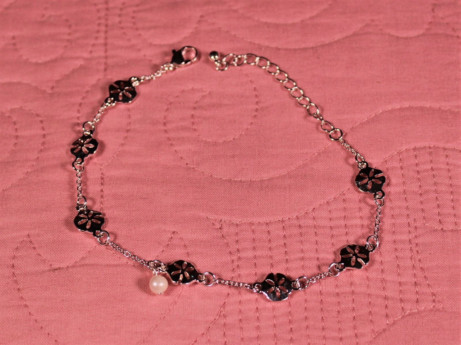 Silver Sand Dollar Anklet with Synthetic Pearl Charm Beach Theme