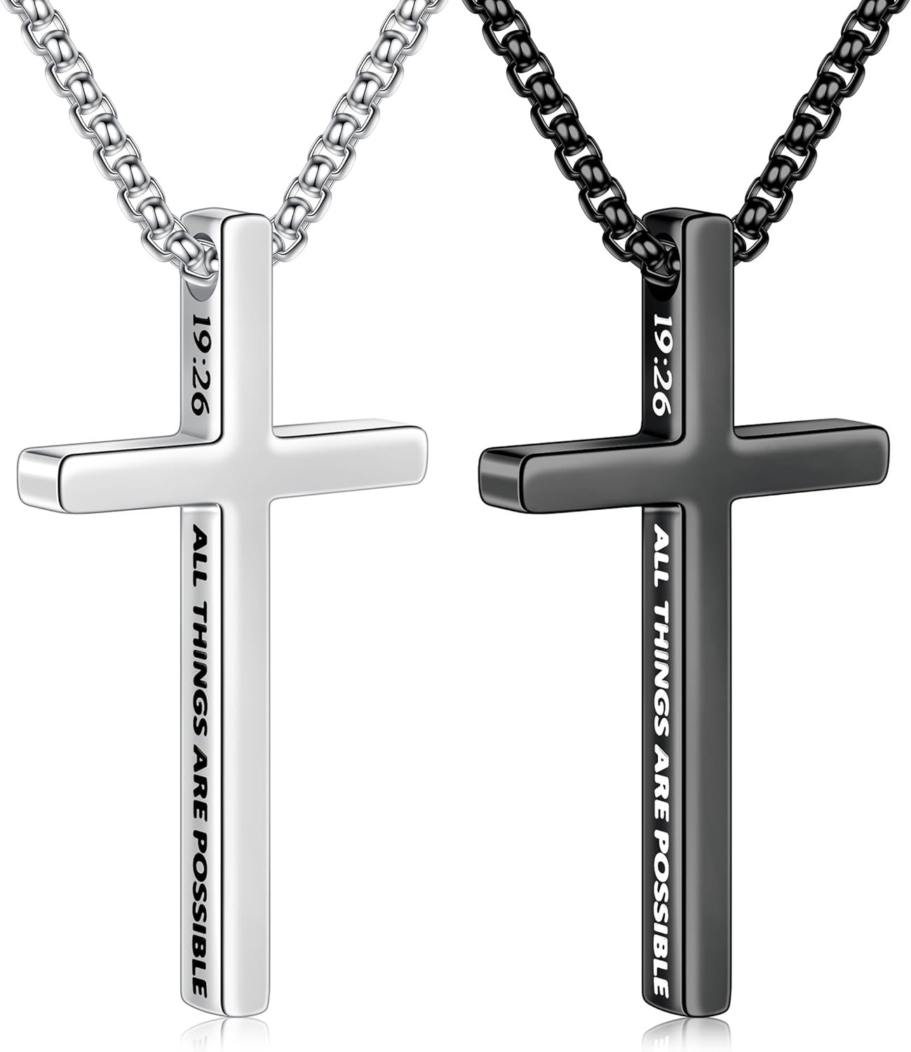 Ursteel 2 Pcs Black Silver Cross Necklace for Men – Inspirational Bible Verse