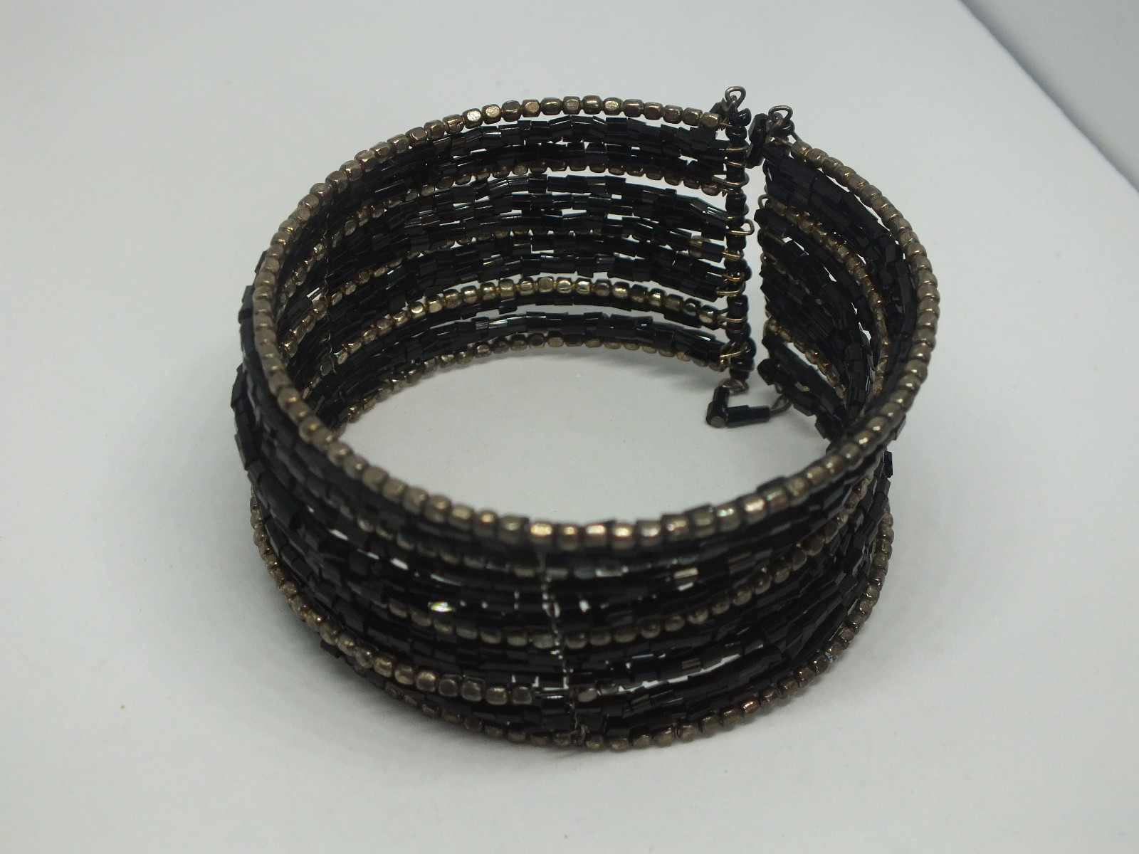 Beautiful Wrap Cuff Bracelet Black Silve Beads 1 1/4 Inch Wide NICE