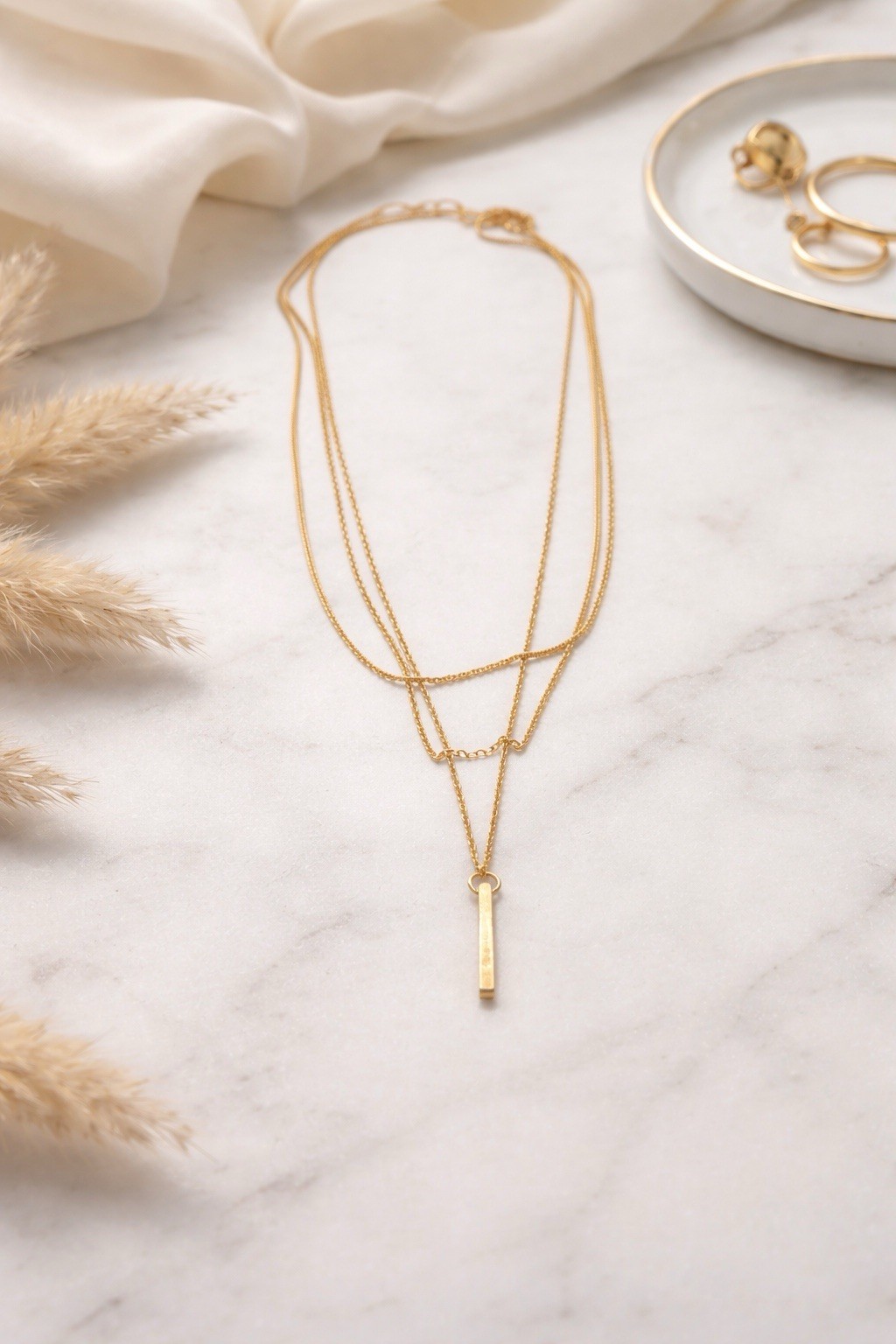 Layered Gold Necklace Bar Pendant Choker Chain Minimalist Jewelry