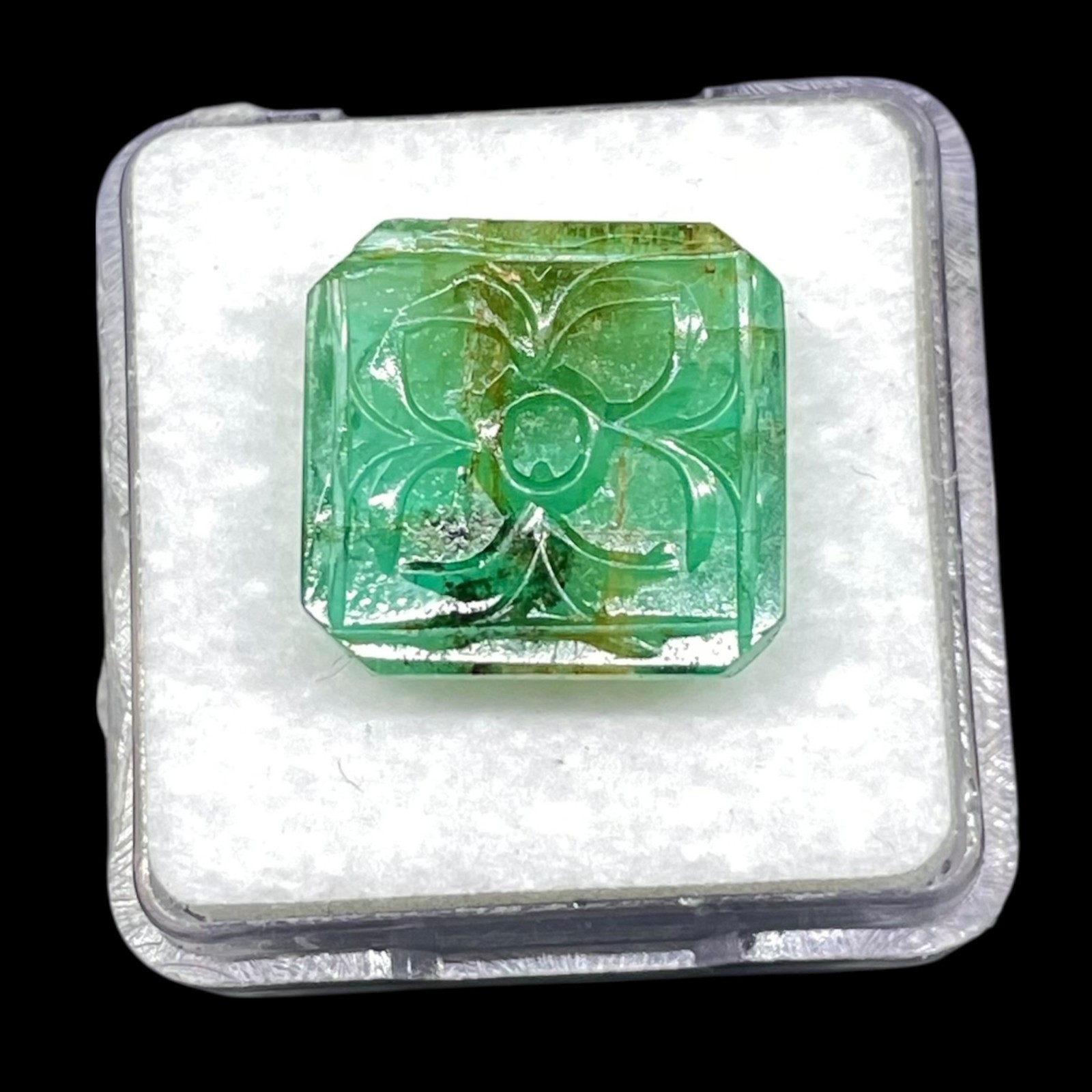 6.70 Cts Natural Zambian Emerald 14×13.7mm Rich Green Carved Untreated Gemstone