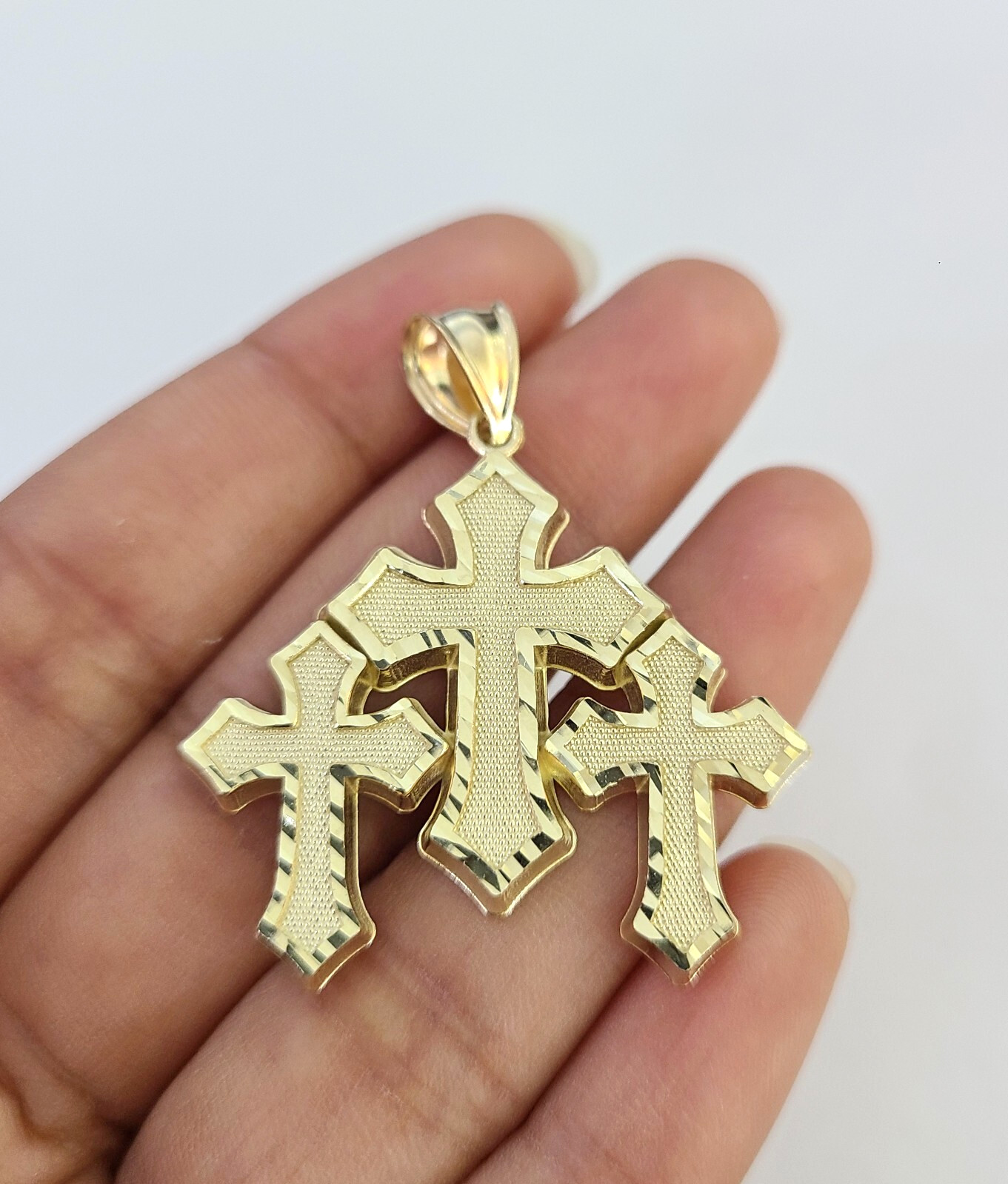 Real 10K Jesus Triple Cross Pendant Yellow Gold Charm Genuine 10kt