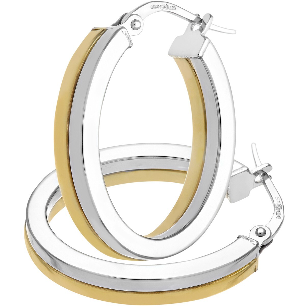 9ct Yellow and White Gold Hoop Earrings Oval shape 2cm Long by Citerna