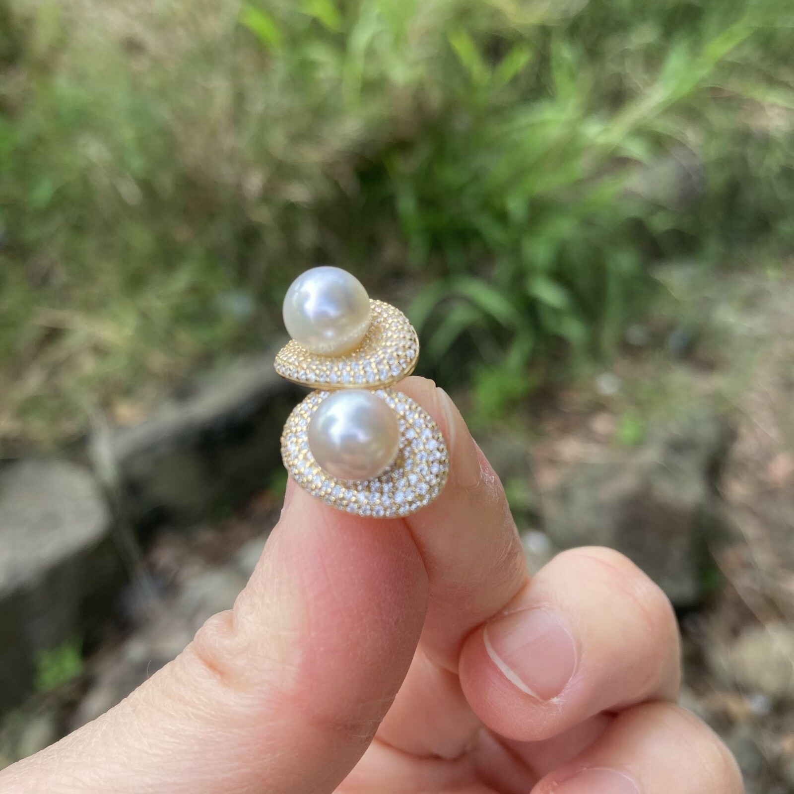 7-7.5mm AAAA+ Akoya seawater Grey Pearl Sterling silver S925 stud 14.9x11mm #192