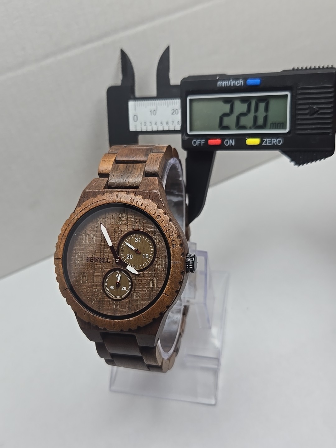 Bewell Black Walnut Wooden Watch Quartz Date Seconds Subdials Brown New Battery