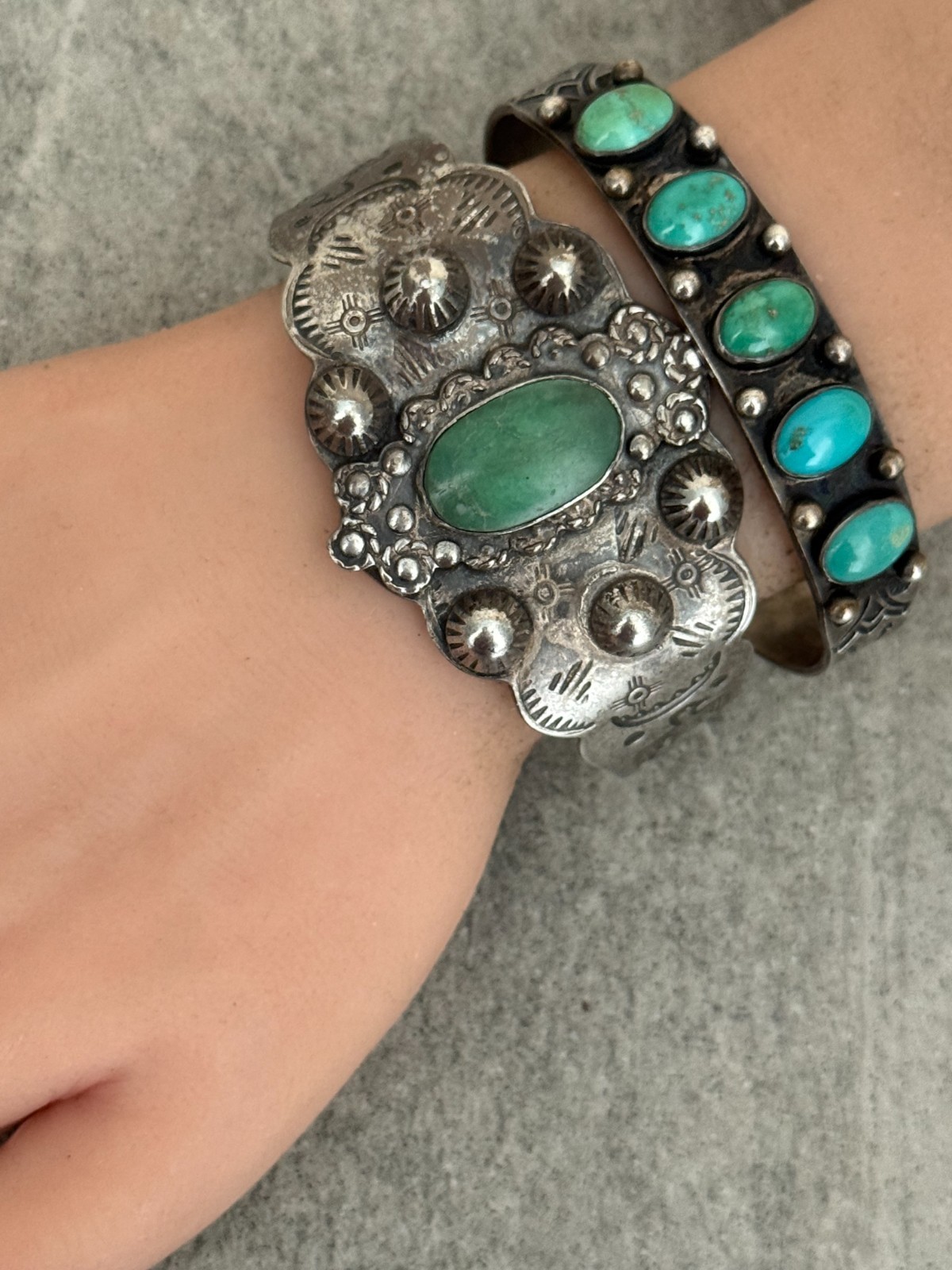 OLD FRED HARVEY era Navajo THUNDERBIRD Turquoise Sterling Bracelet 37+g 7.1 in