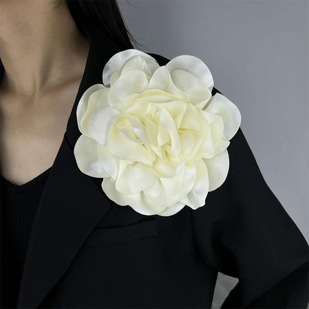 Satin Fabric Rose Flower Extra Large Big Brooches Lapel Pins Silk Camellia Ov…