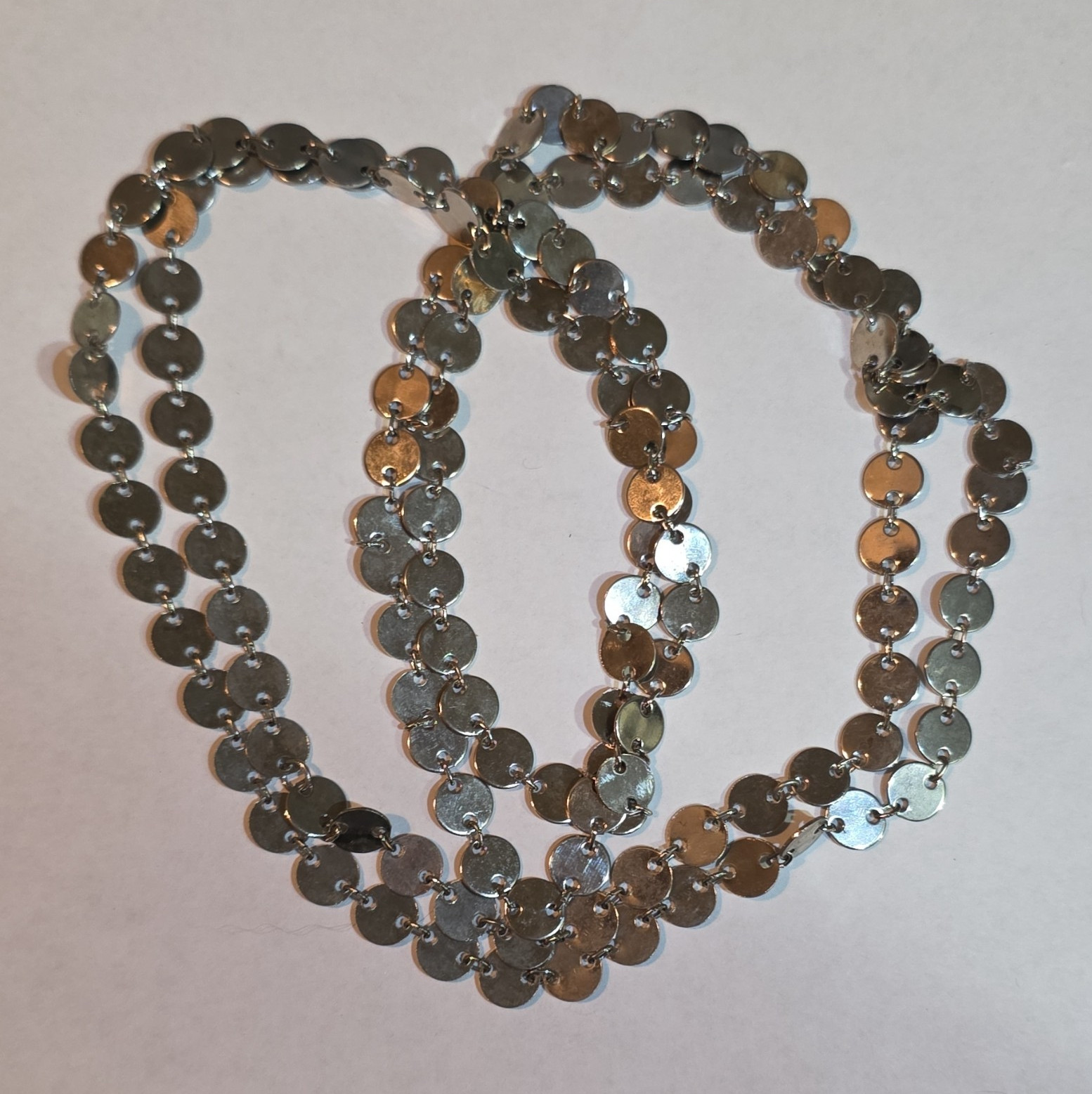 Silver Tone Metal Disc Sequin Link Chain Statement Necklace -35 Inches