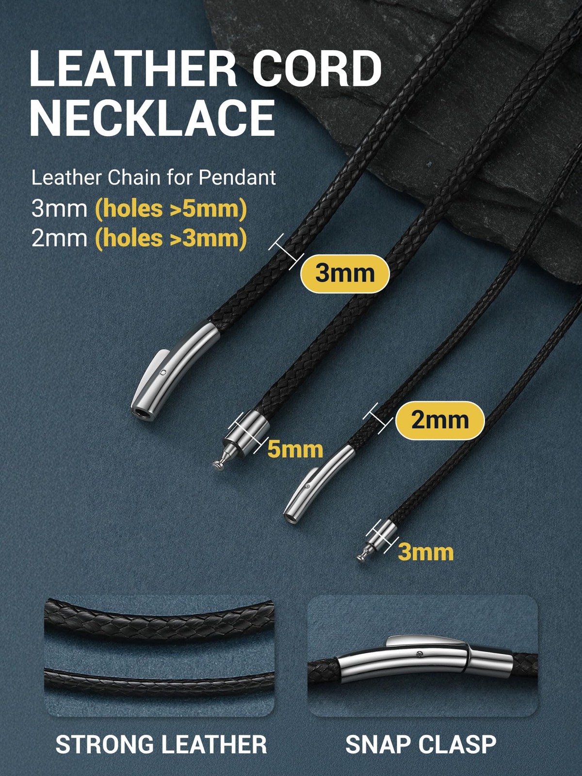 Mens Necklaces Black Jewelry 20inch Simple String Necklace Plain Black Leathe…