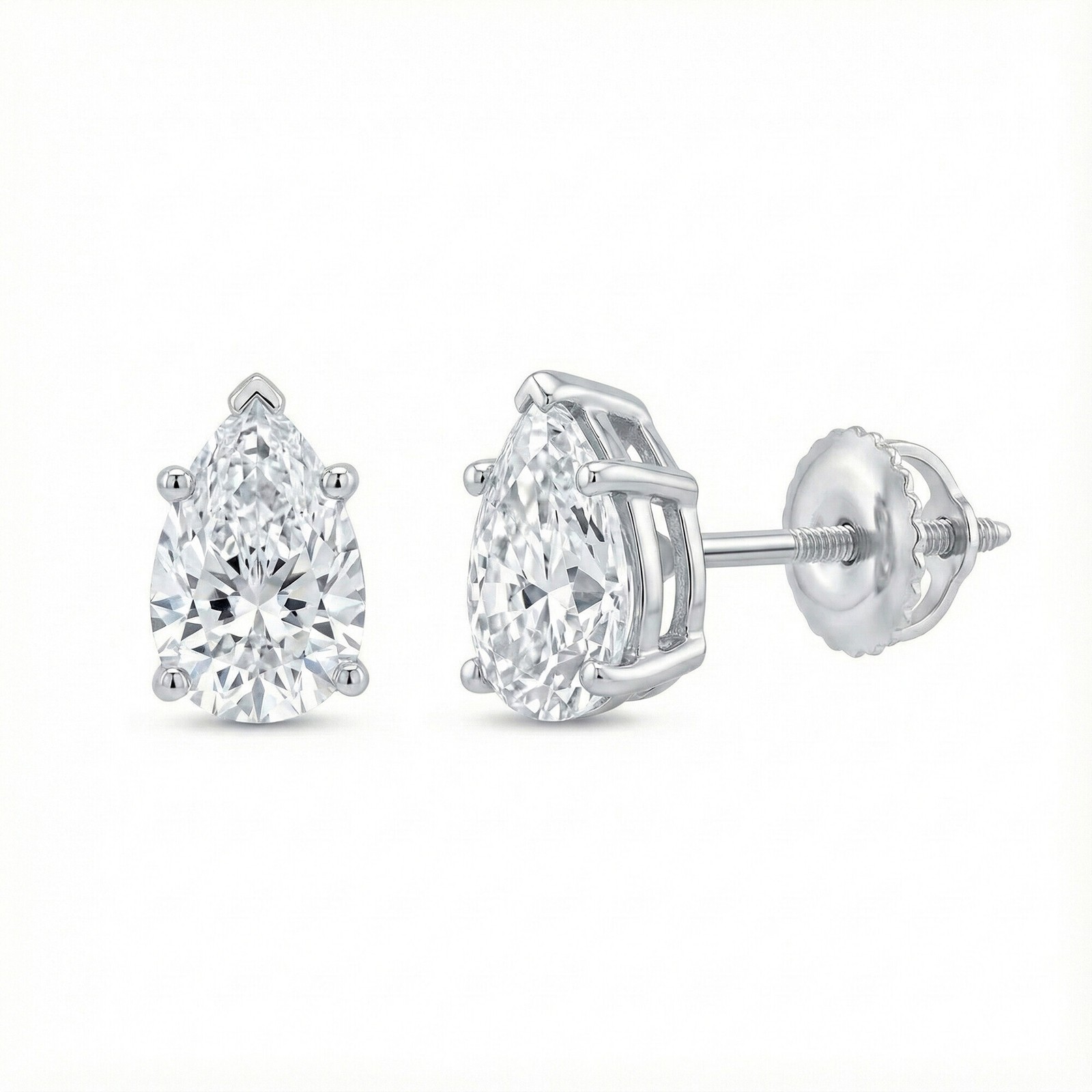1 Ct Pear Lab Created Moissanite Earrings 18k White Gold Vermeil Screw