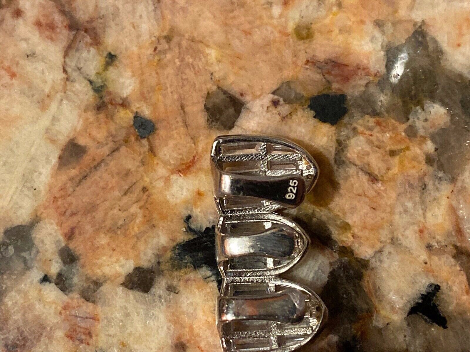 Real Solid Hip Hop 925 Sterling Silver Grillz Baguette Diamond Iced Grills Set