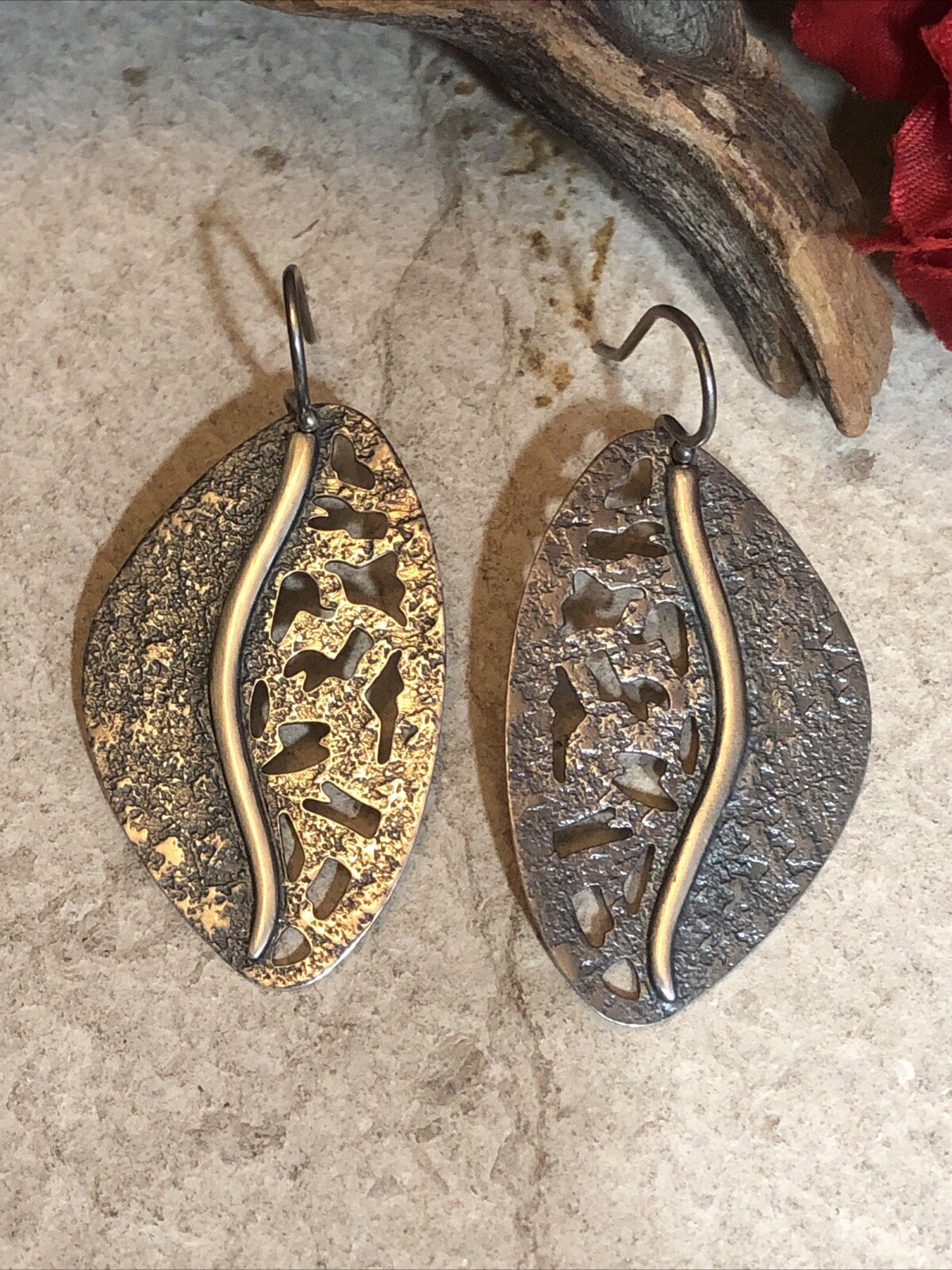 30. SILPADA Sterling 925 Brushed Textured Cut Out Leaf Hook Earrings 8.5g, 48mm