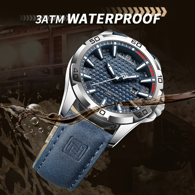 NAVIFORCE NF8023 Men’s Quartz Watch Leather Strap Calendar 30M Waterproof