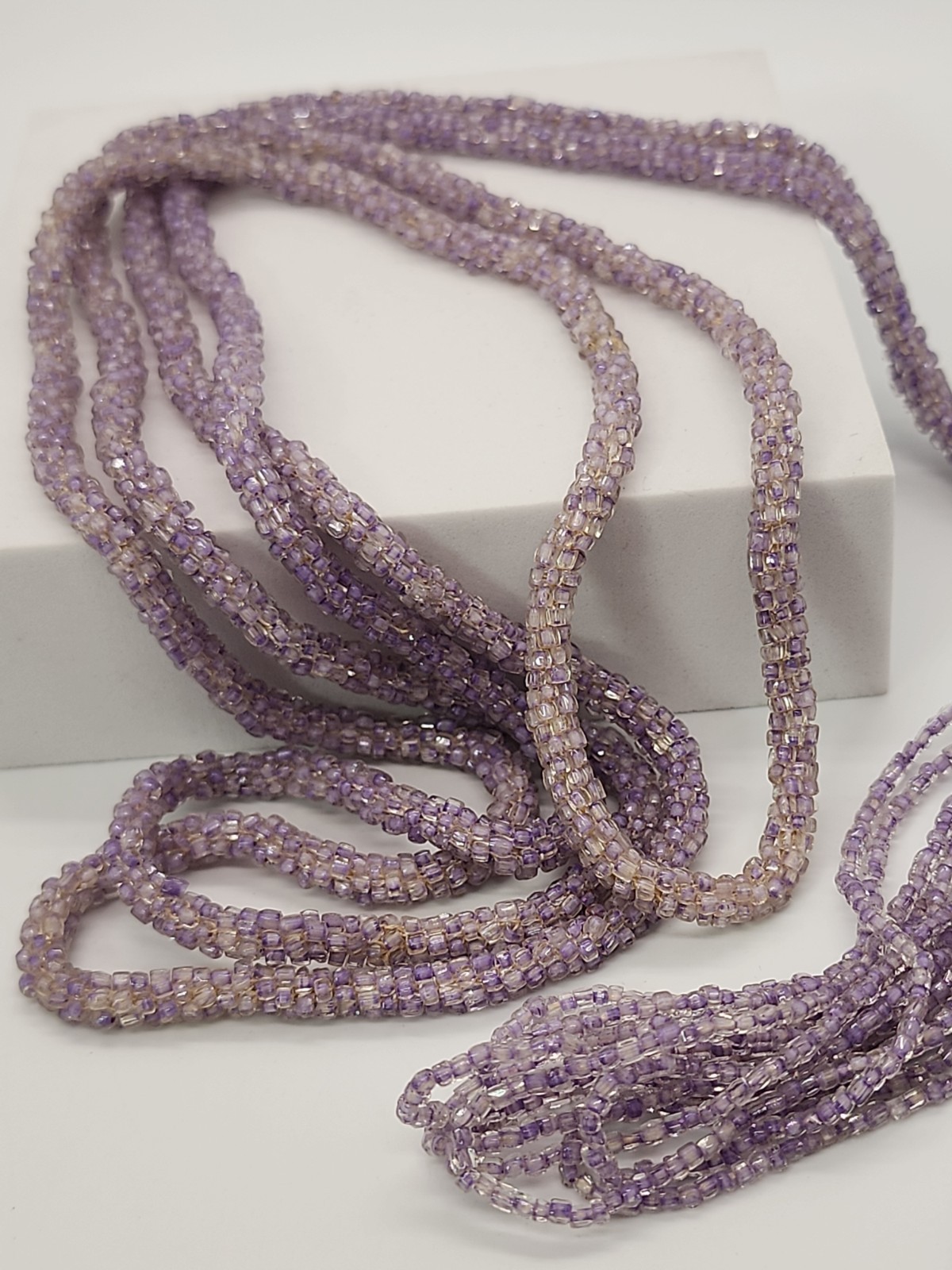 Antique Art Deco Lariat/Sautoir Necklace Micro Lavender Beaded Crochet w/ Tassel